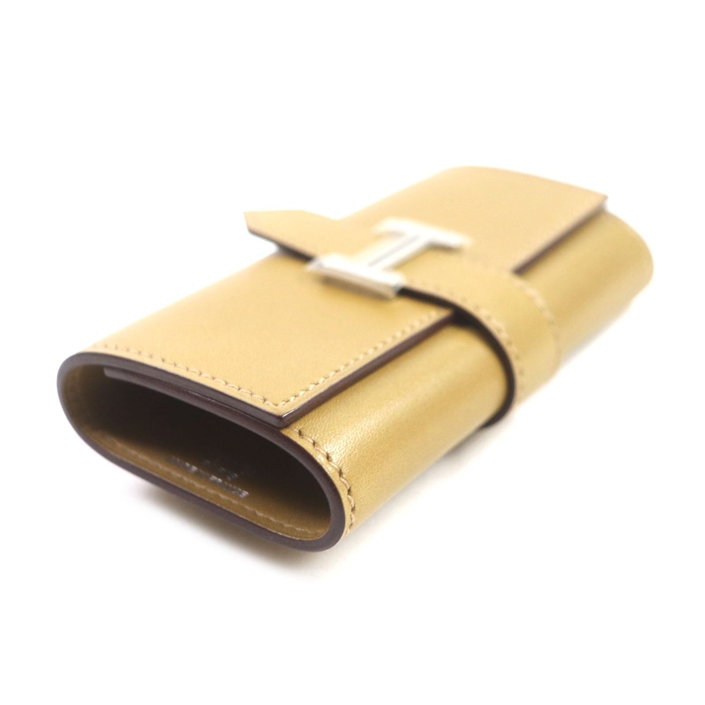 HERMES Key case Key holder  Box scarf Yellow beige Bean