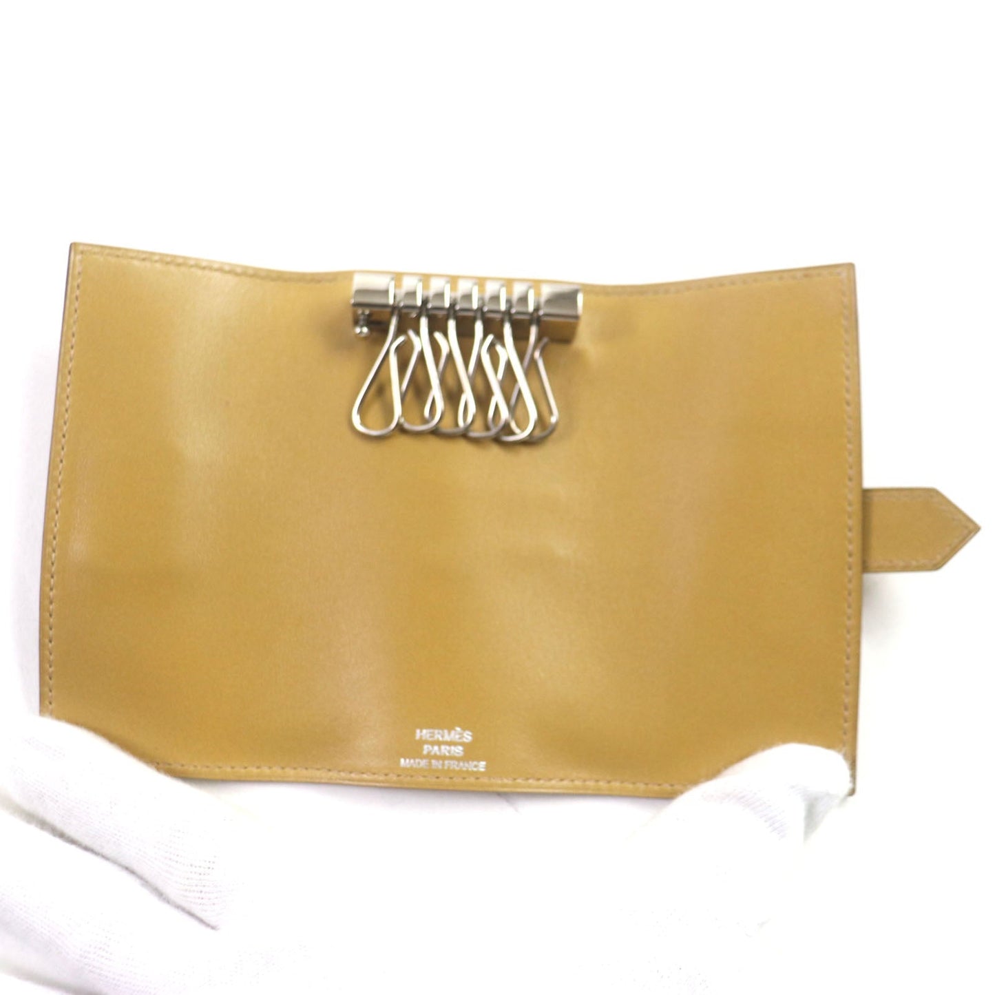 HERMES Key case Key holder  Box scarf Yellow beige Bean