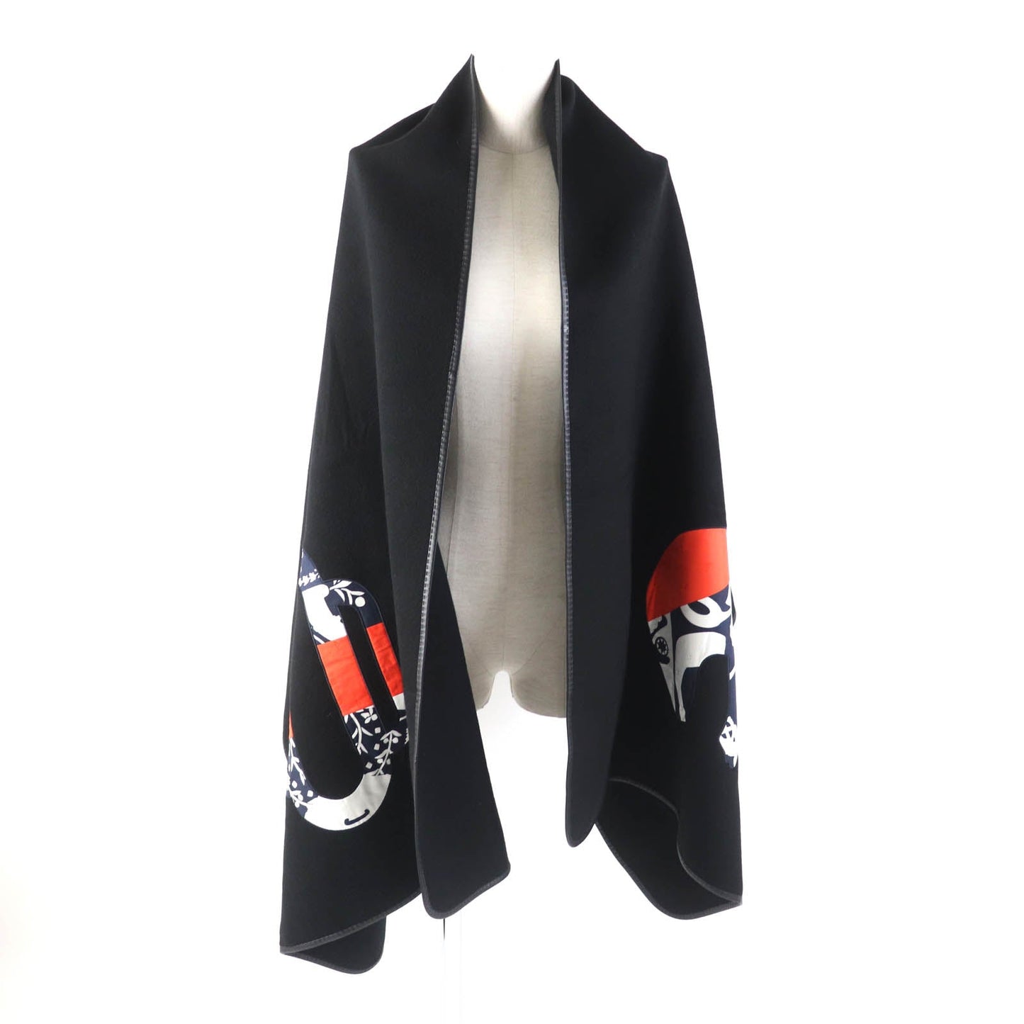 HERMES shawl cashmere black ETRIERS stirrups