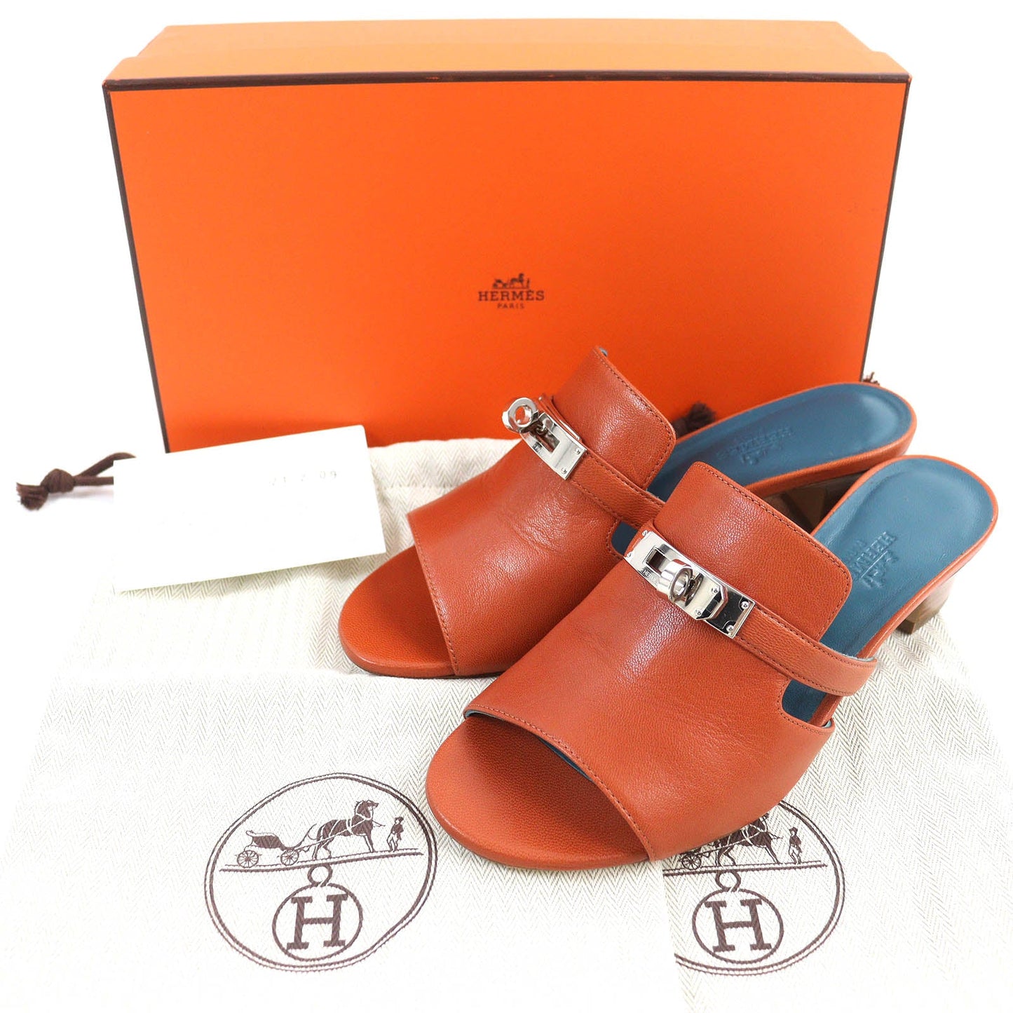 HERMES Sandals 211070Z leather Brown candy 36