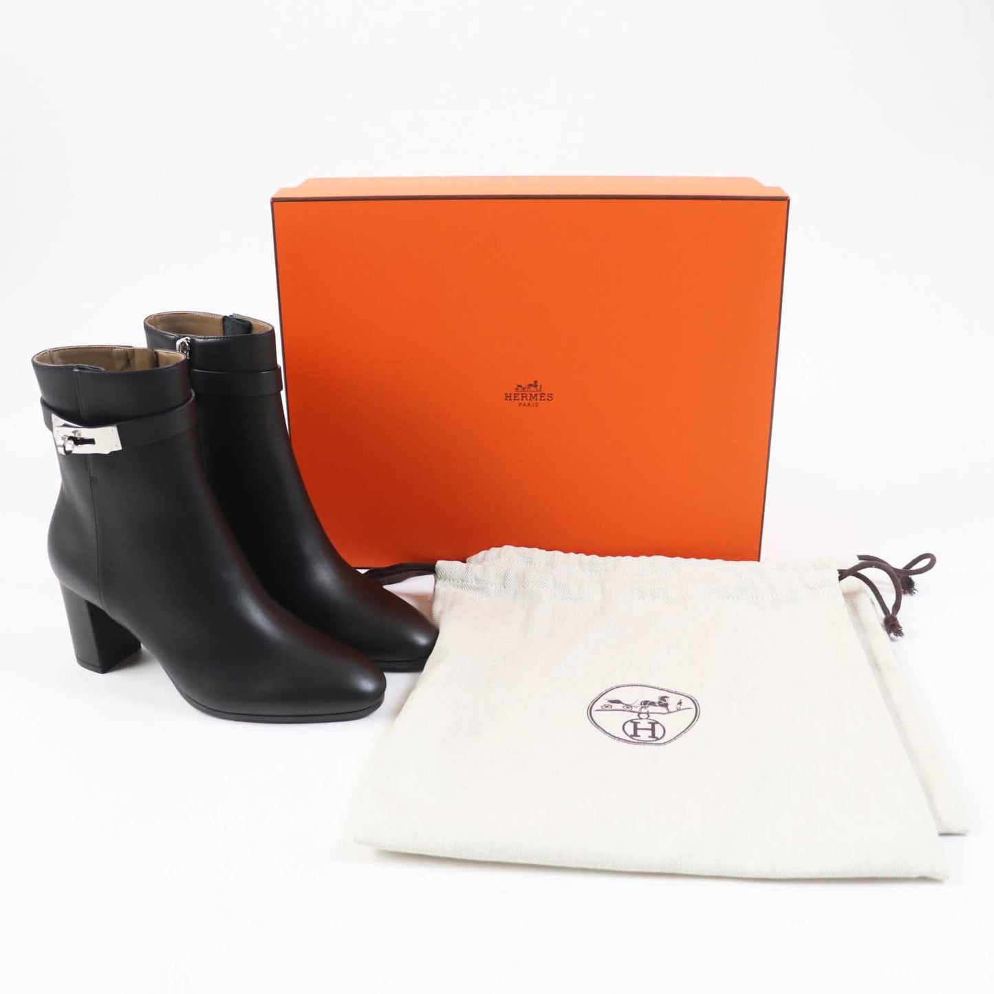HERMES short boots leather black Saint Germain 37