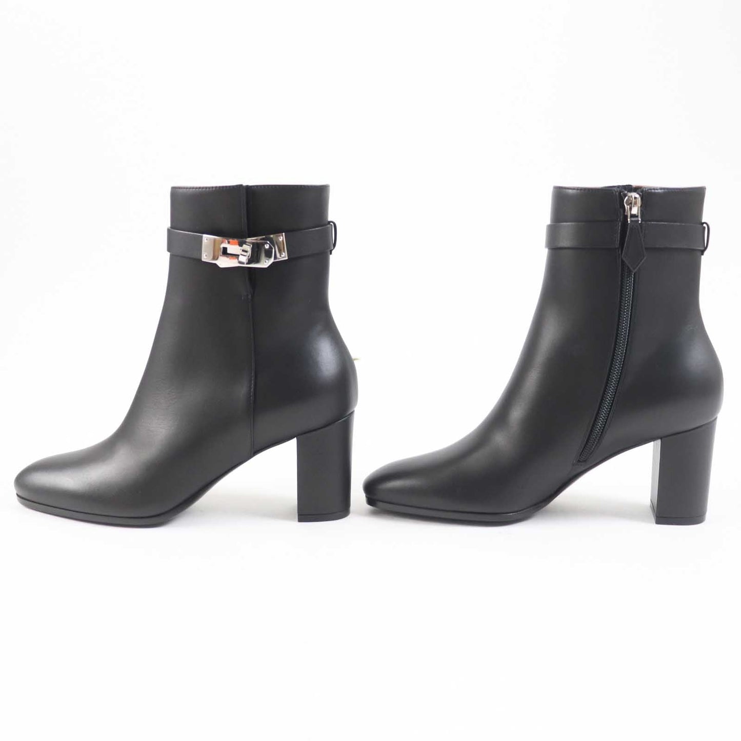 HERMES short boots leather black Saint Germain 37