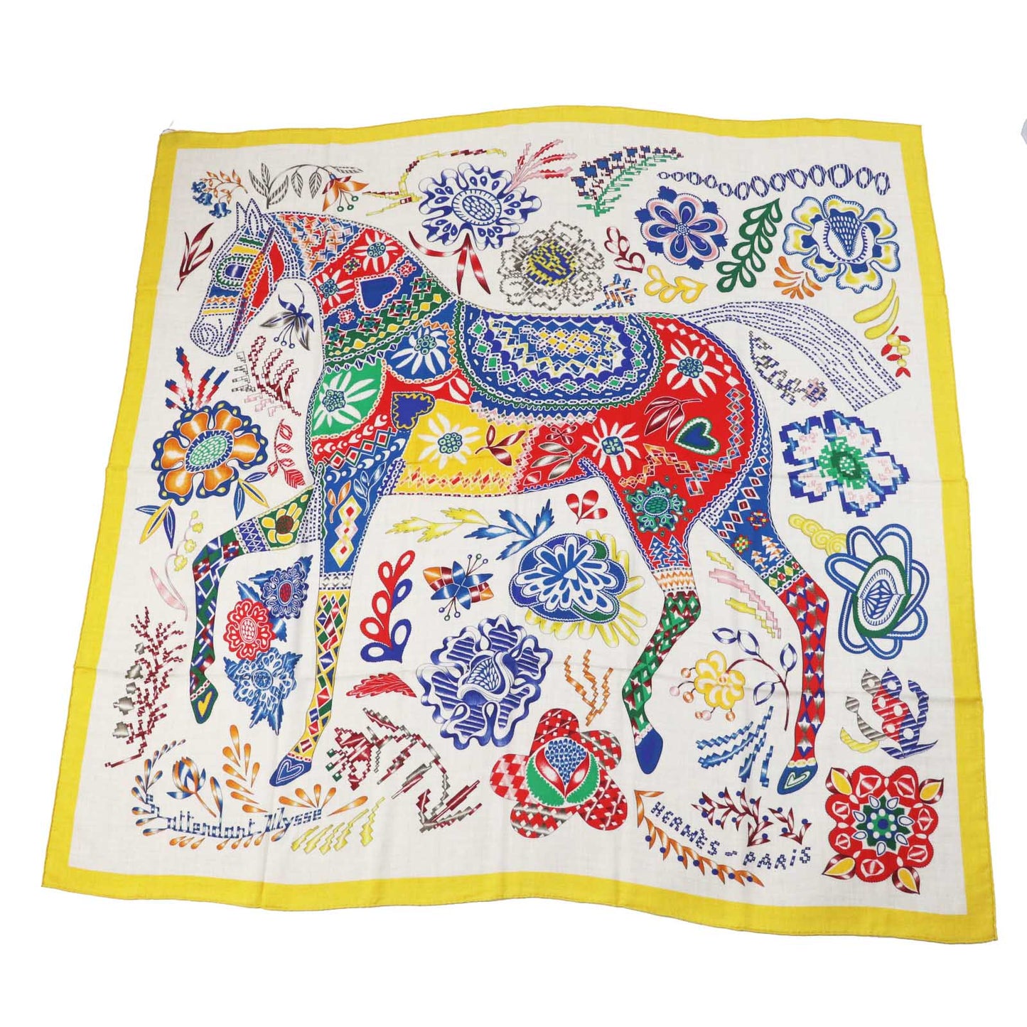 HERMES Stall cashmere multicolor Carre140 En Attendant Ulysse Waiting for Odysseus