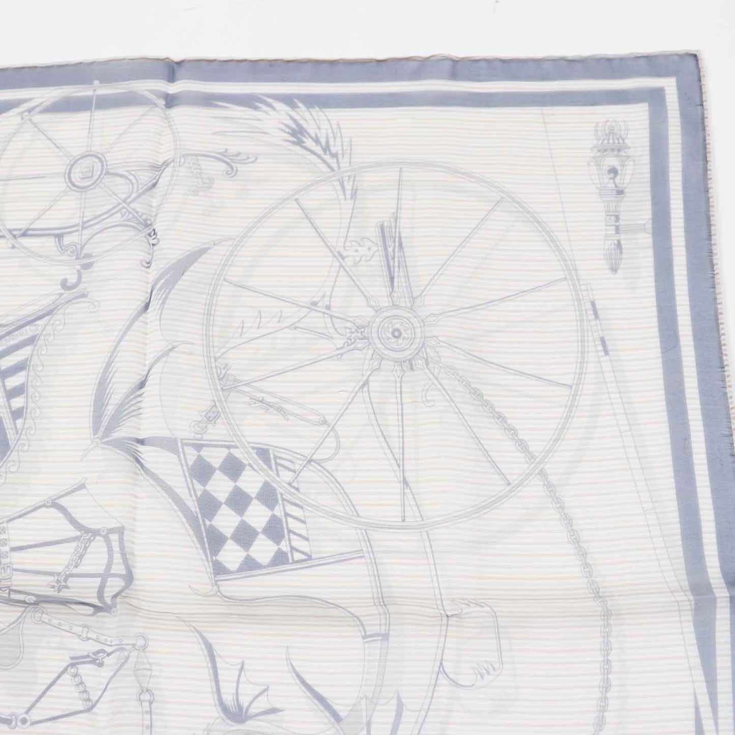 HERMES scarf silk Navy Beige type Gavroche 45 VOITURES ENEQUILIBRE Elaborate carriages