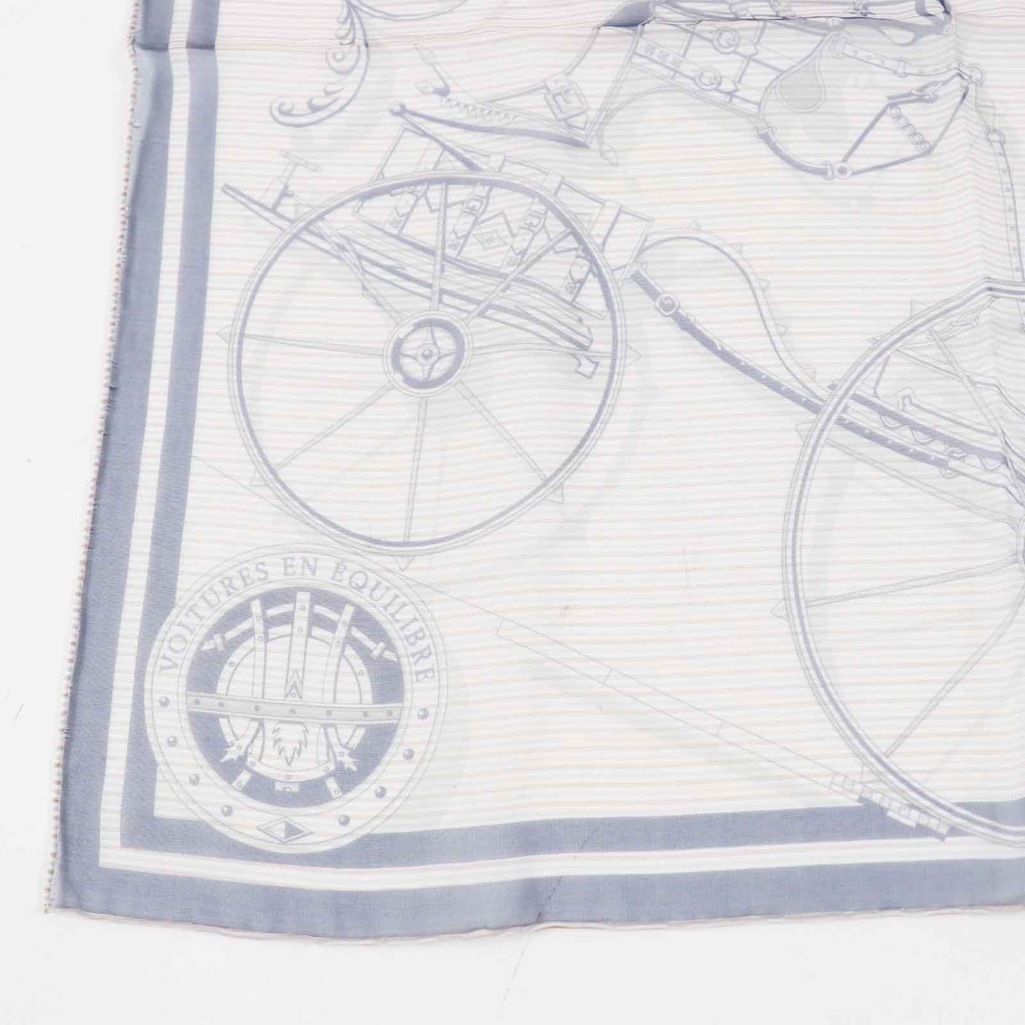HERMES scarf silk Navy Beige type Gavroche 45 VOITURES ENEQUILIBRE Elaborate carriages