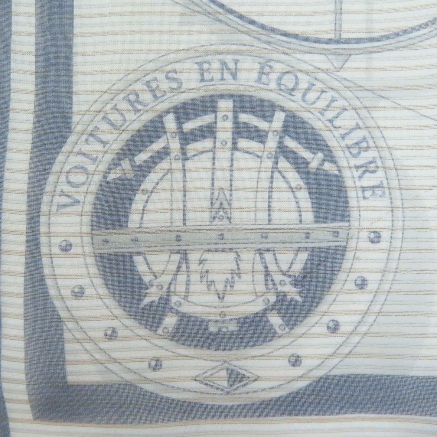 HERMES scarf silk Navy Beige type Gavroche 45 VOITURES ENEQUILIBRE Elaborate carriages