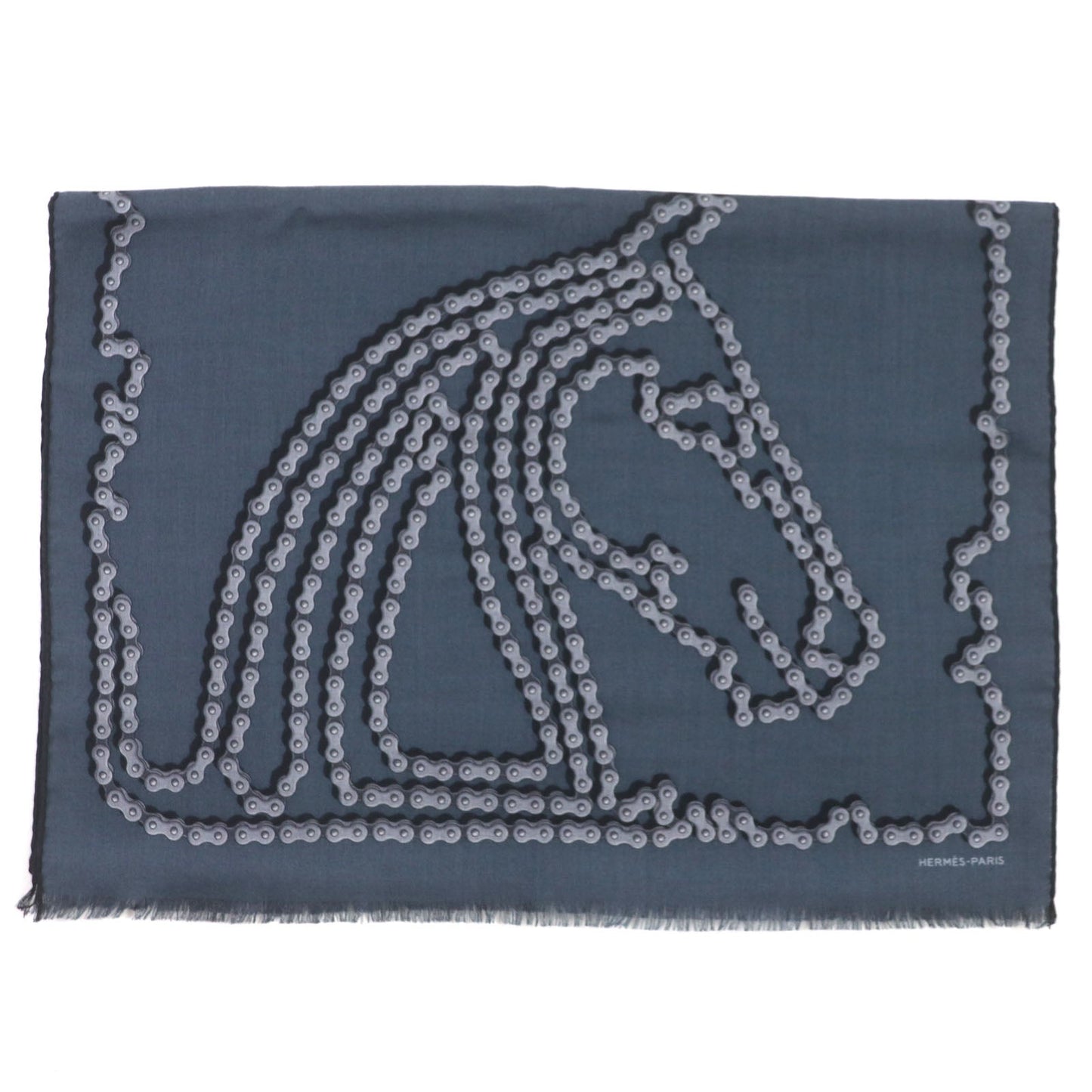 HERMES shawl cashmere Navy Cheval Dechaine