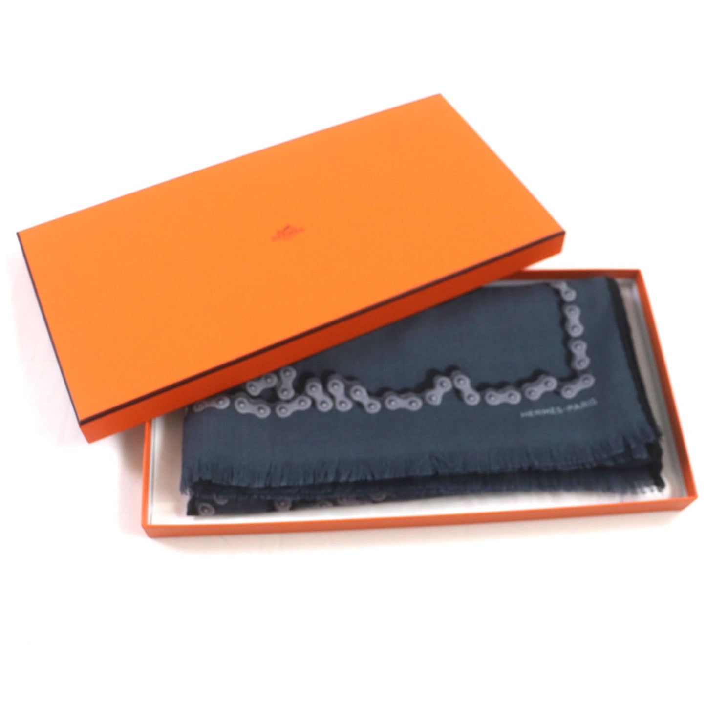 HERMES shawl cashmere Navy Cheval Dechaine