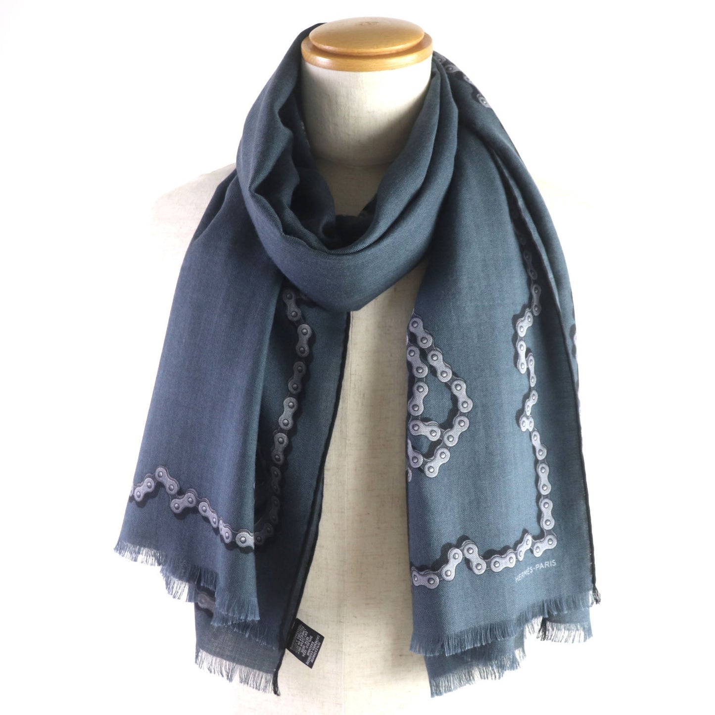 HERMES shawl cashmere Navy Cheval Dechaine