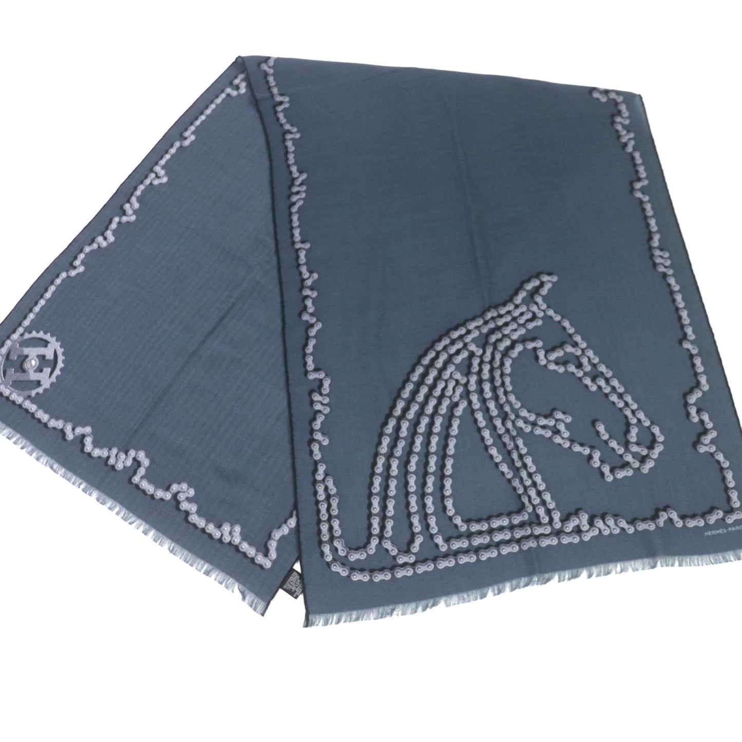 HERMES shawl cashmere Navy Cheval Dechaine