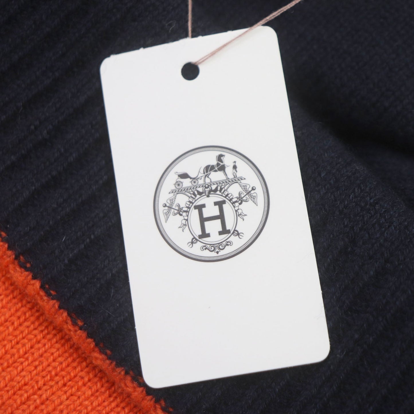 HERMES Knit cap H232074N cashmere Orange navy Hugo M