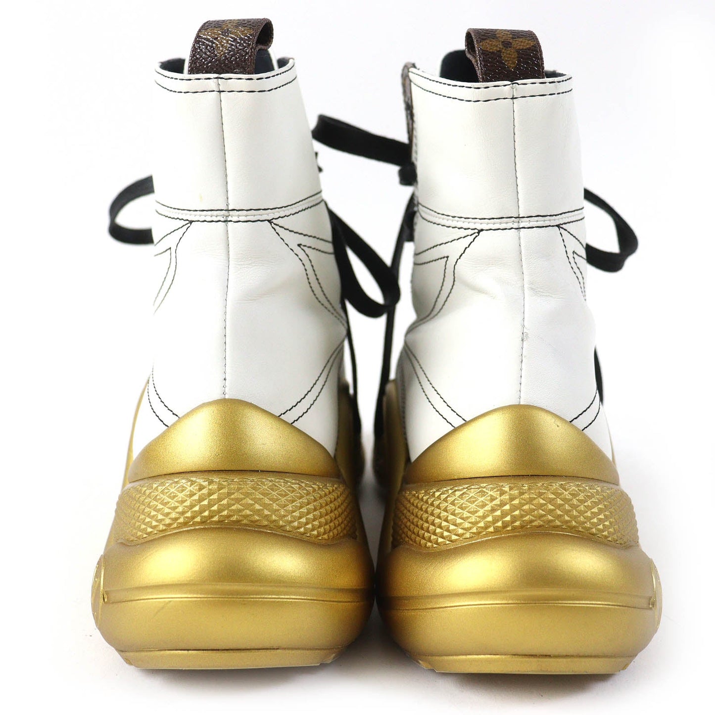 LOUIS VUITTON Ankle boots leather White Black Gold Arclight line 37