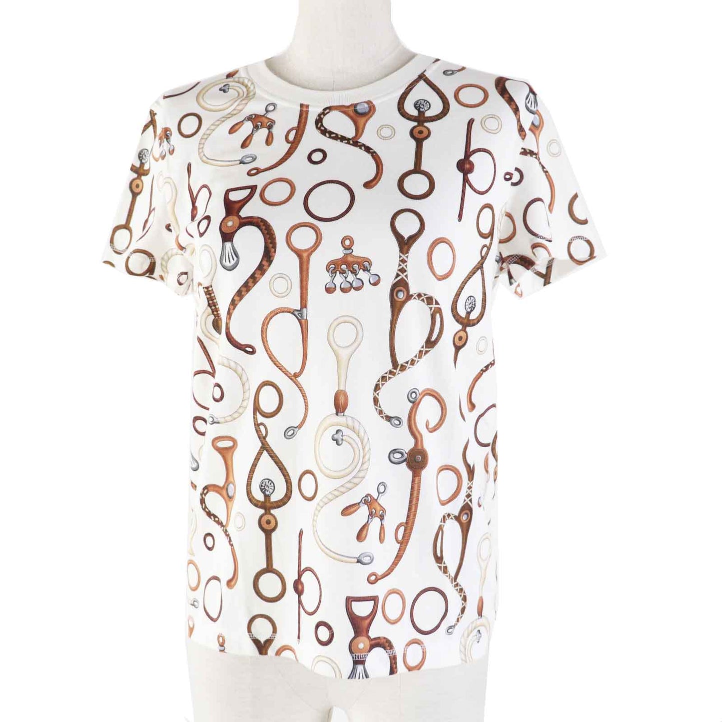 HERMES Short sleeve T-shirt 4E4632DN cotton White Brown type Panoplie Tout Cuir Jersey 36