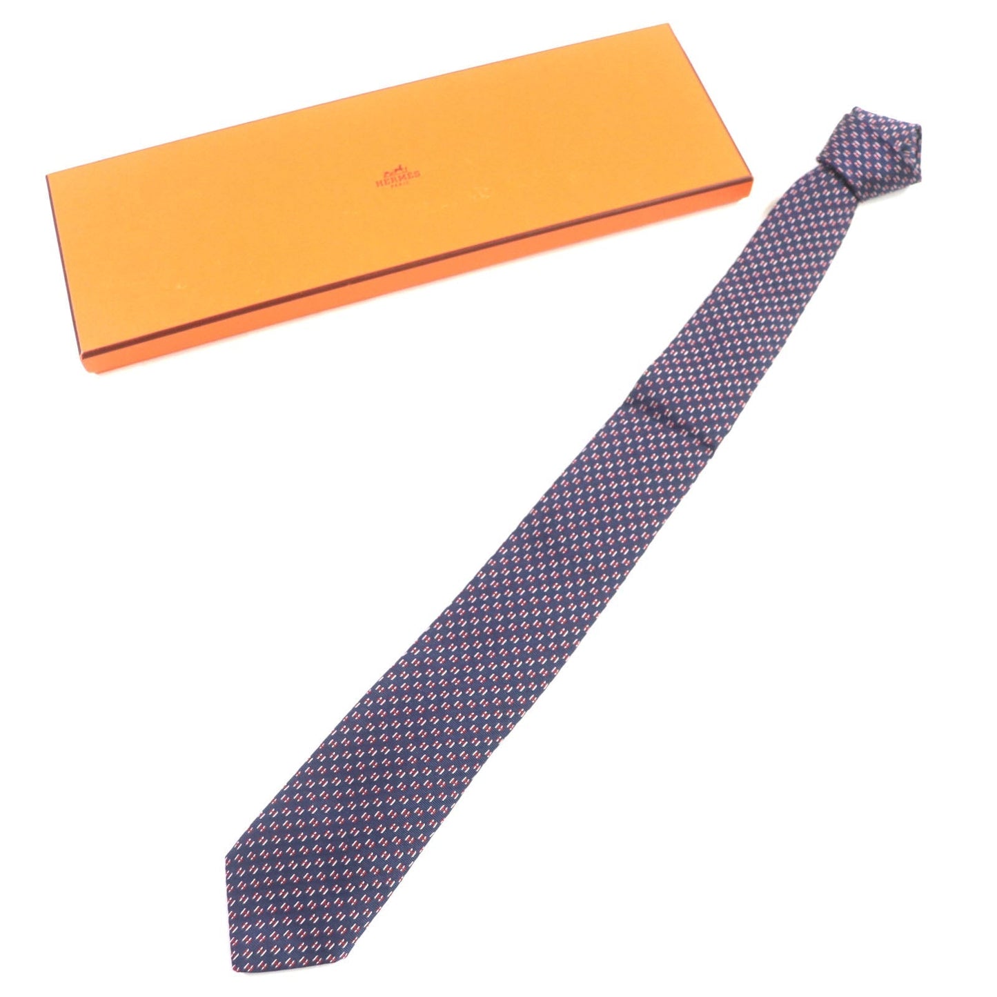 HERMES tie 339320T silk MARINE/ROUGE/BLANC H Flamboyant Web