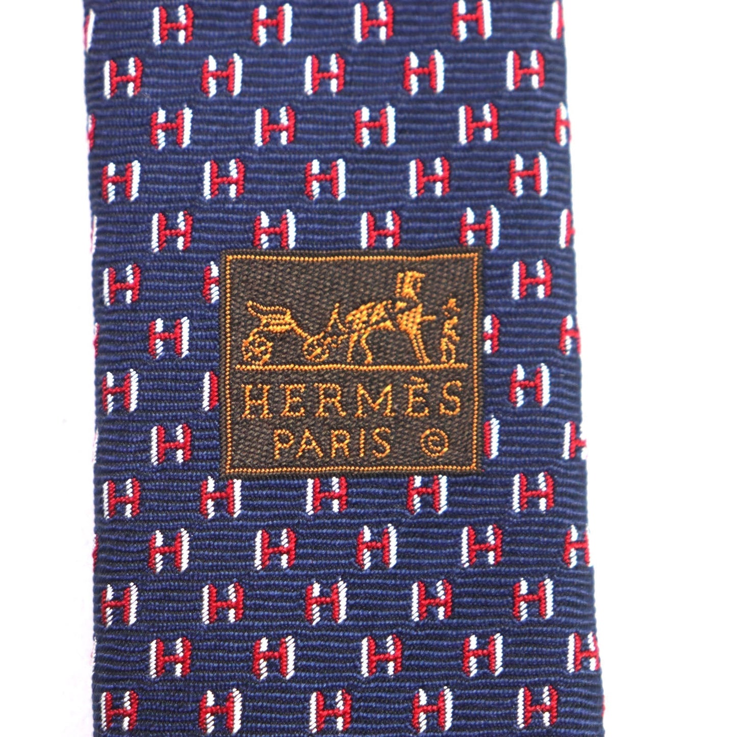 HERMES tie 339320T silk MARINE/ROUGE/BLANC H Flamboyant Web