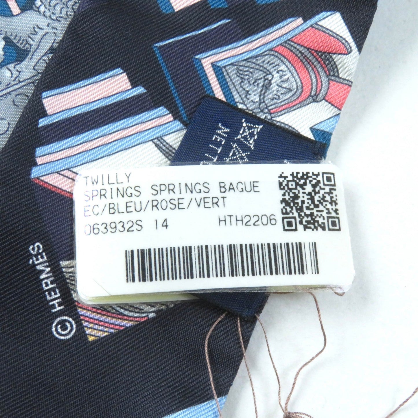 HERMES scarf silk BLEU/ROSE/VERT SPRINGS SPRINGS BAGUE