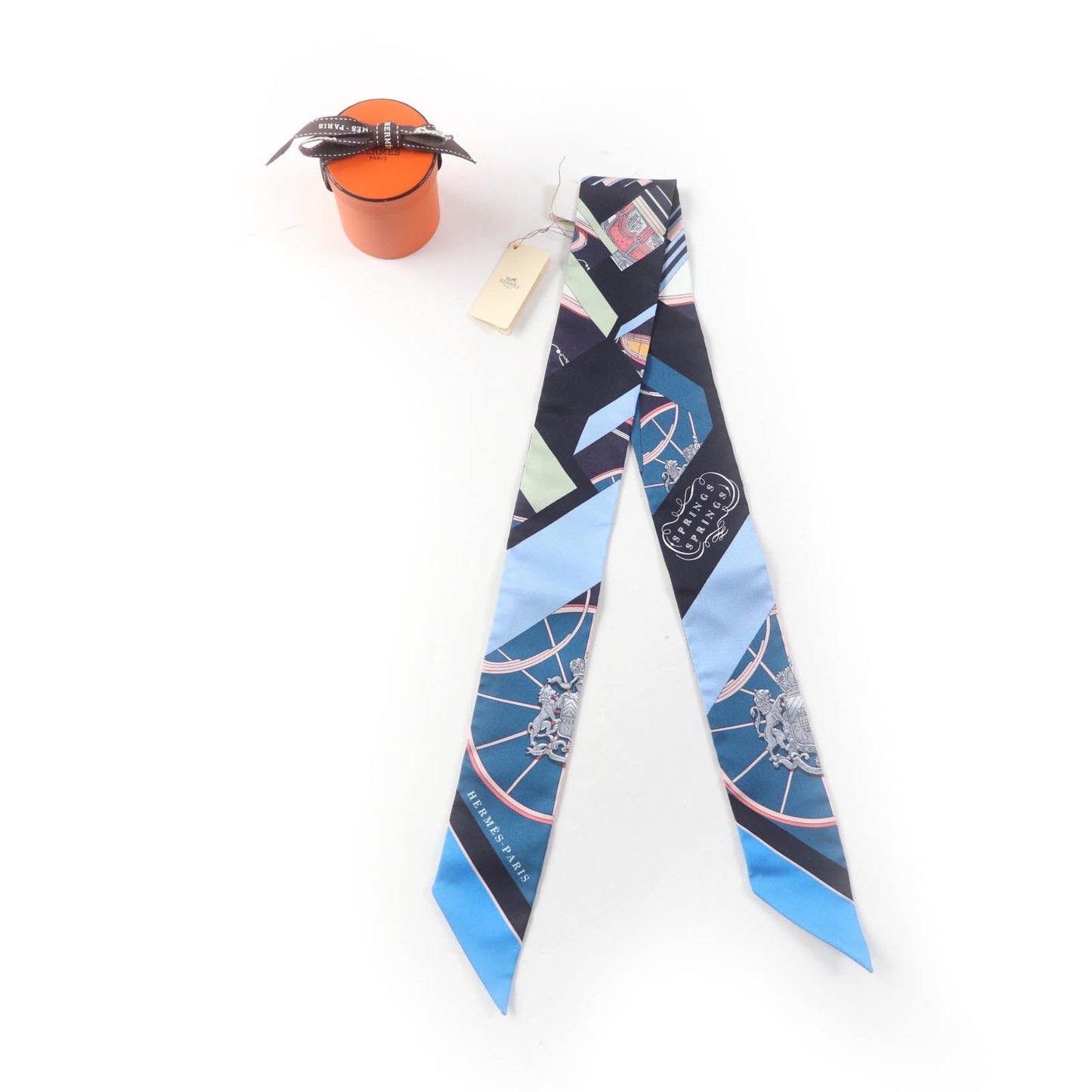 HERMES scarf silk BLEU/ROSE/VERT SPRINGS SPRINGS BAGUE