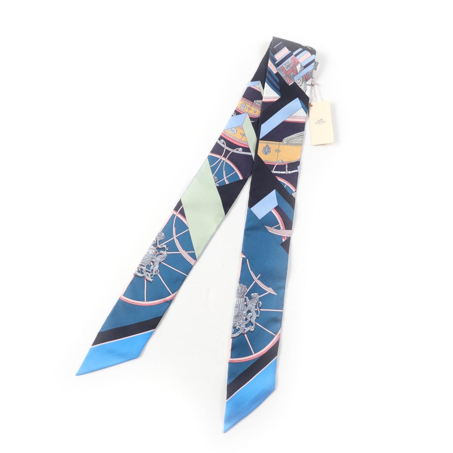 HERMES scarf silk BLEU/ROSE/VERT SPRINGS SPRINGS BAGUE