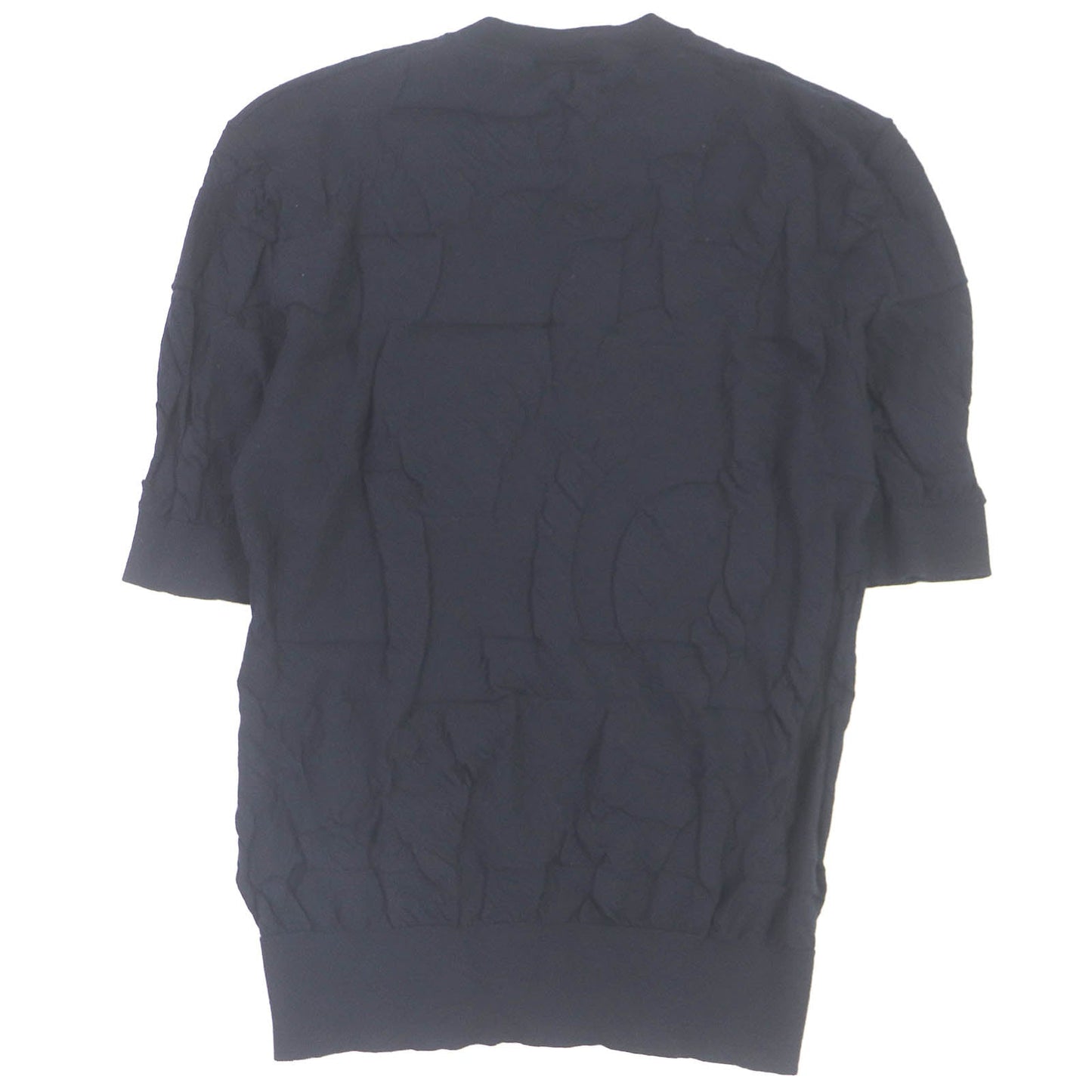 HERMES Short sleeve knit wool Navy Jeu de points harnais S