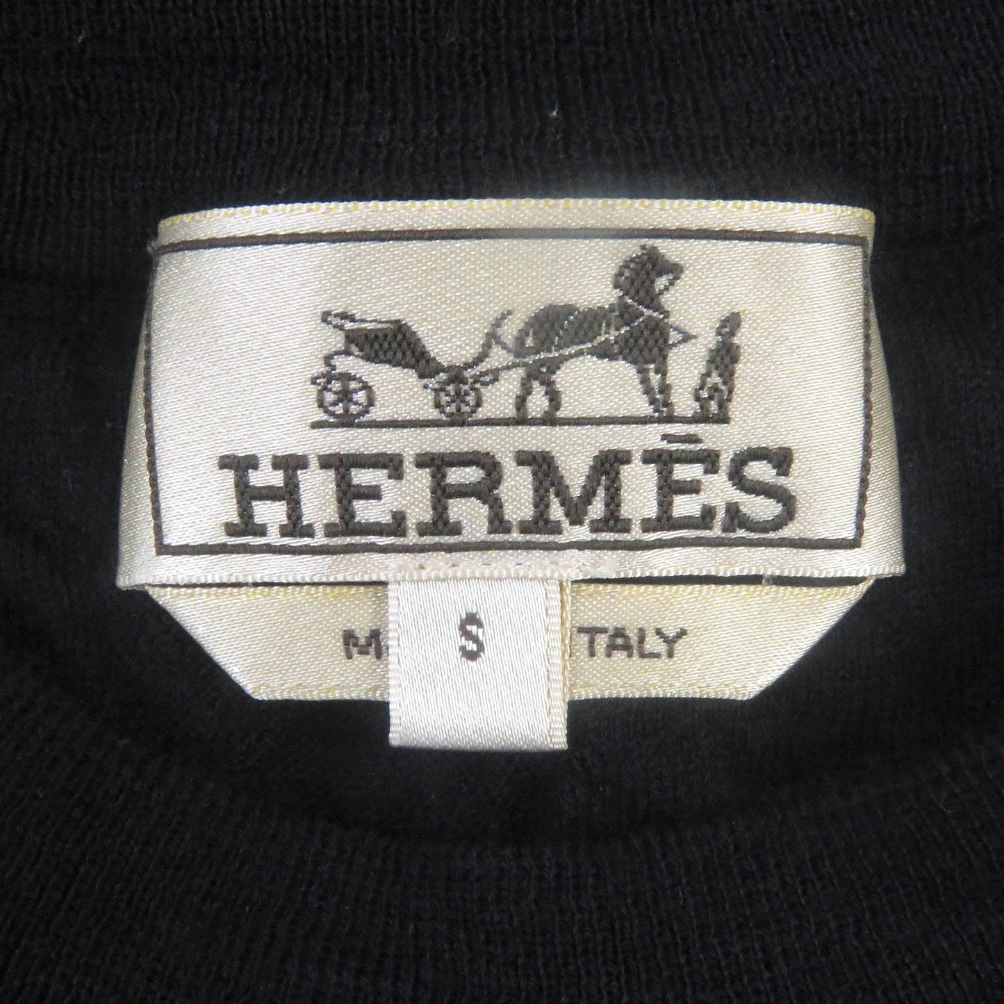 HERMES Short sleeve knit wool Navy Jeu de points harnais S