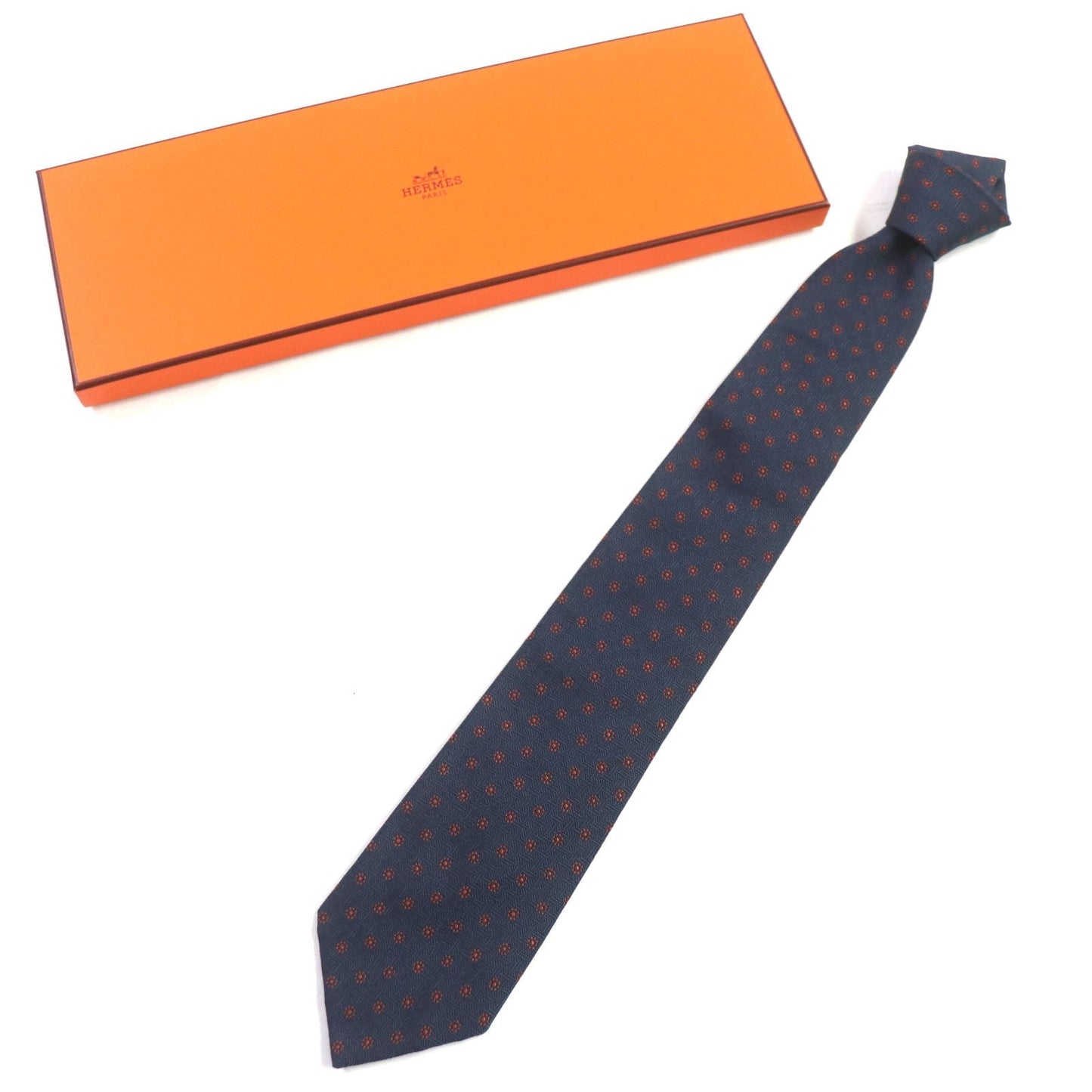 HERMES tie silk Navy orange
