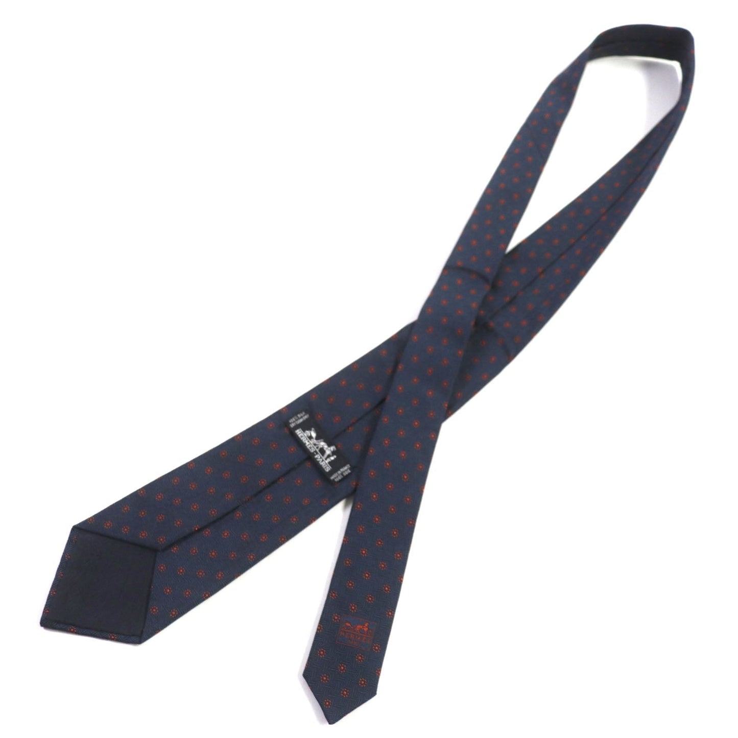 HERMES tie silk Navy orange