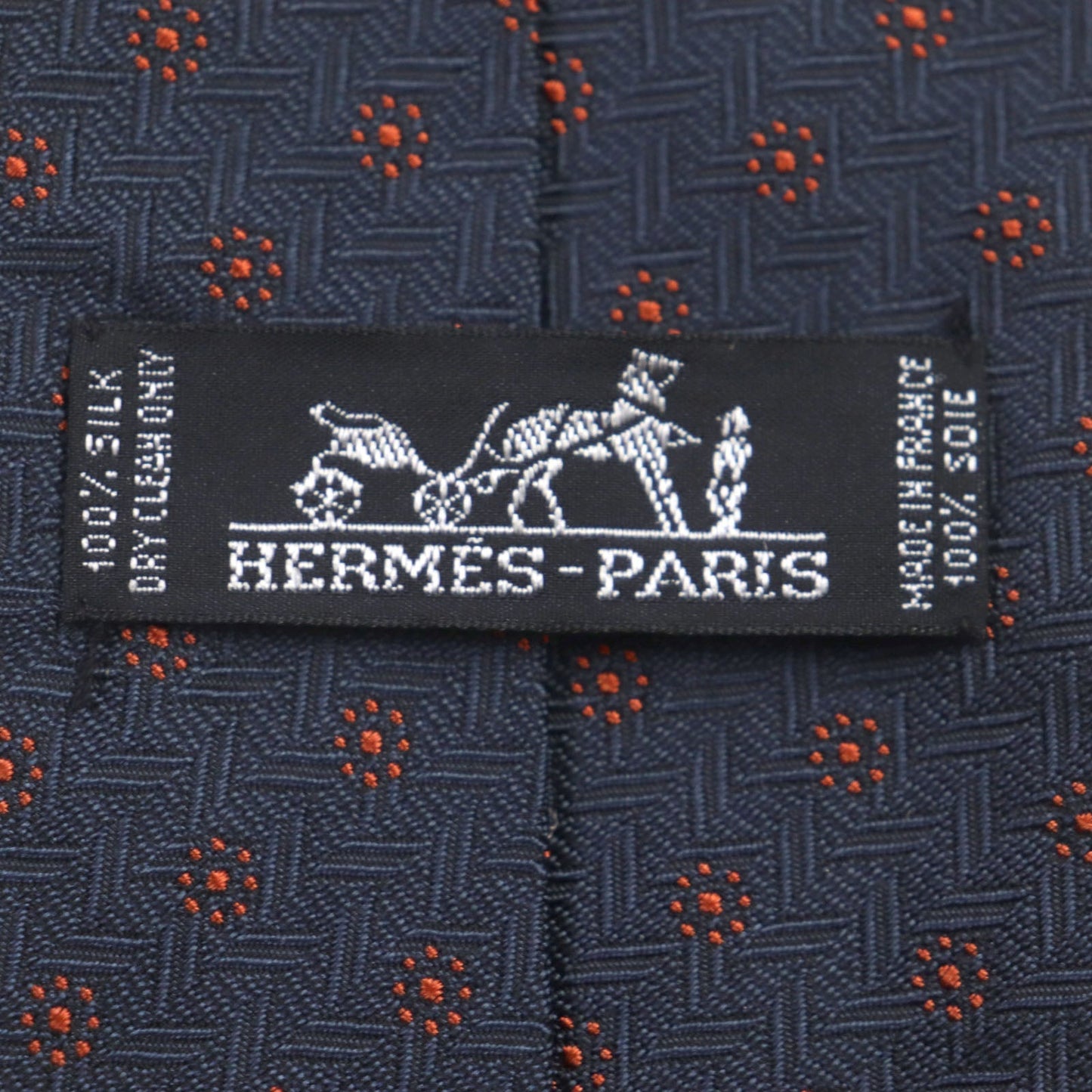 HERMES tie silk Navy orange