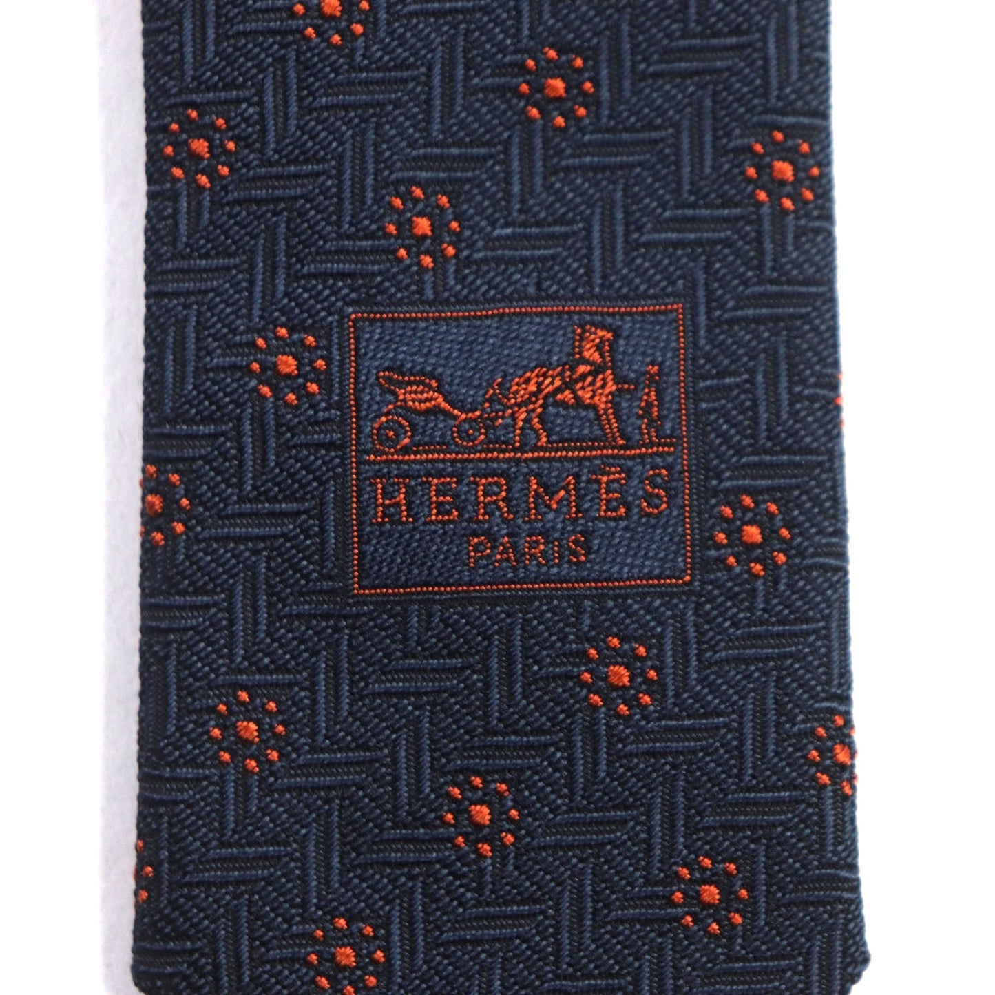 HERMES tie silk Navy orange