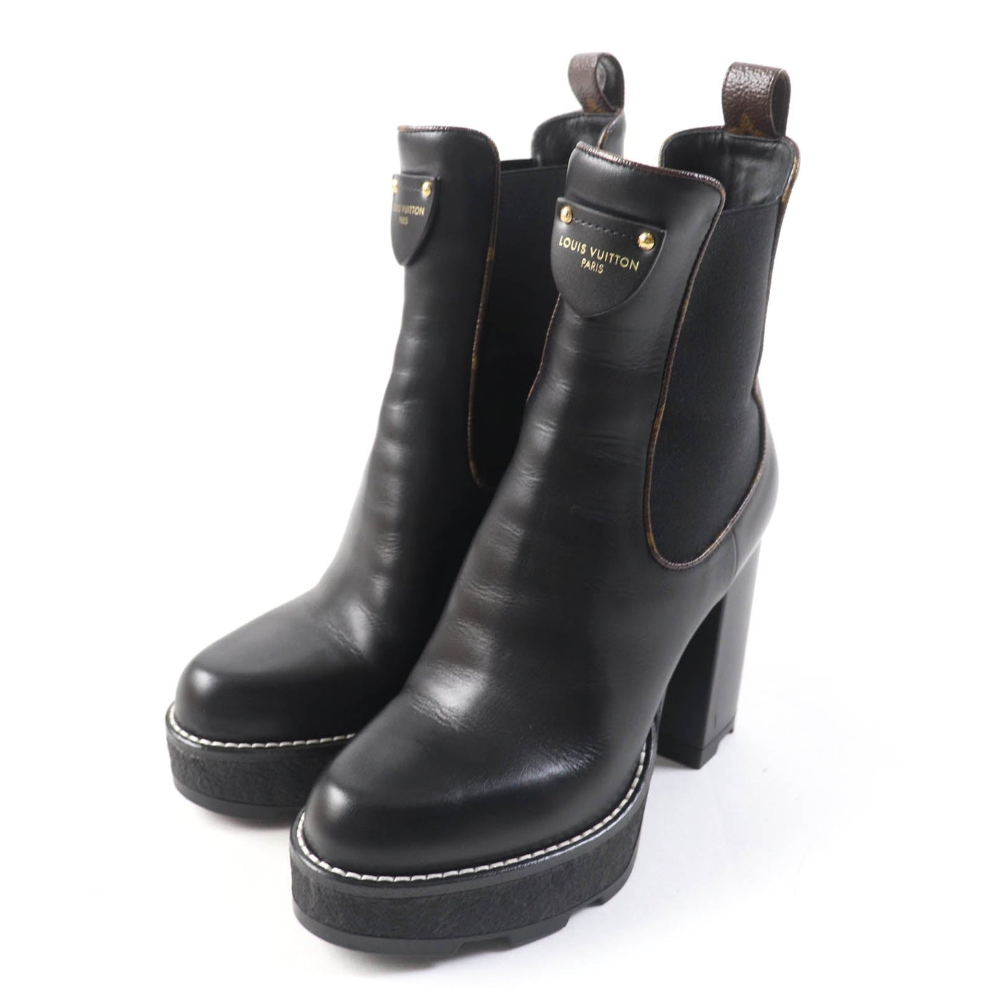 LOUIS VUITTON Ankle boots 1AABB7 leather Black brown Bobble Line 37