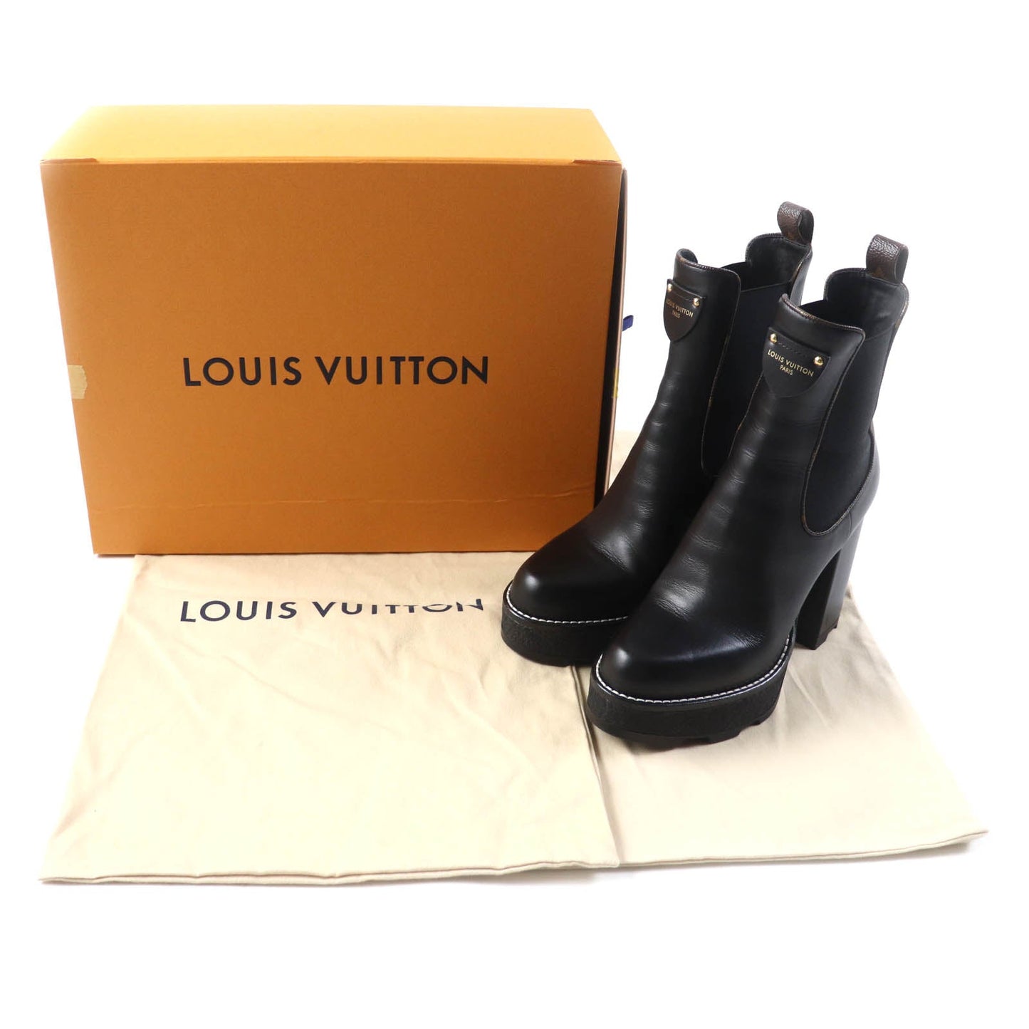 LOUIS VUITTON Ankle boots 1AABB7 leather Black brown Bobble Line 37