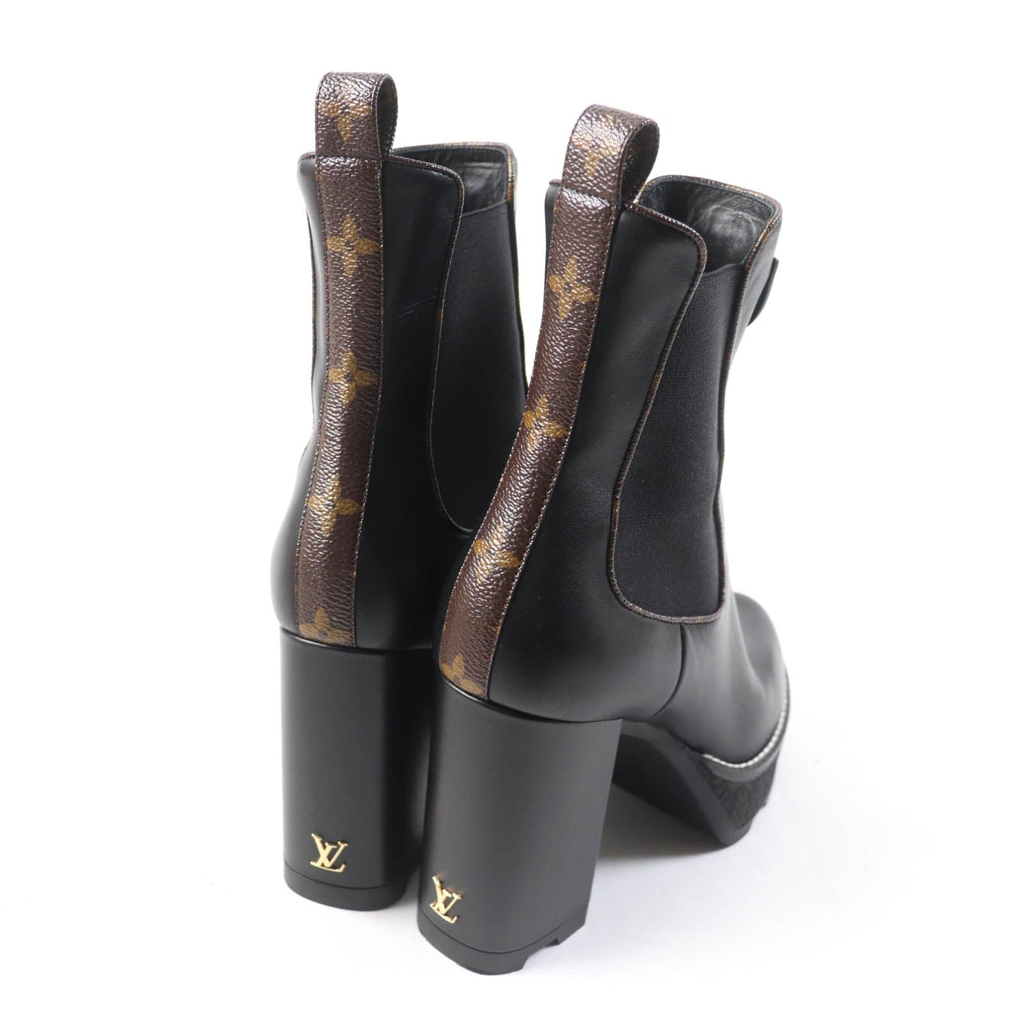 LOUIS VUITTON Ankle boots 1AABB7 leather Black brown Bobble Line 37