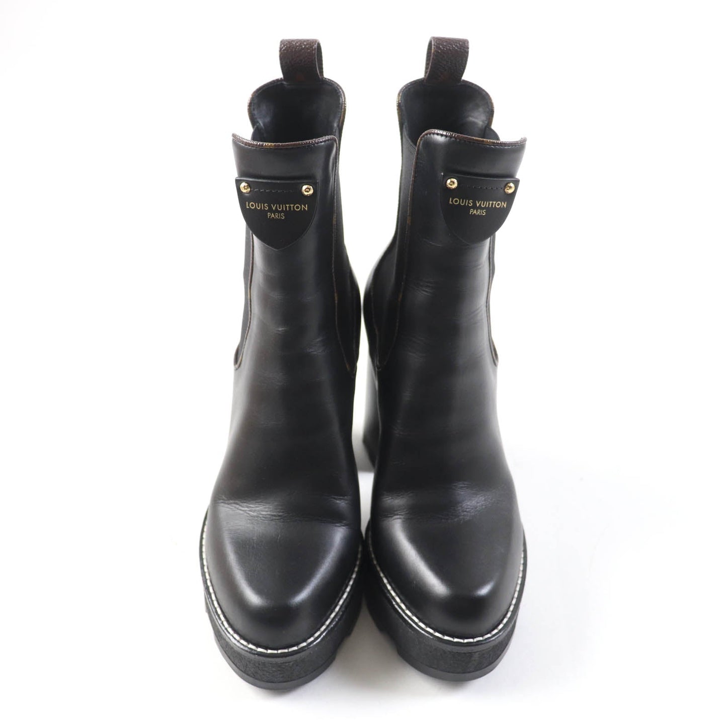 LOUIS VUITTON Ankle boots 1AABB7 leather Black brown Bobble Line 37
