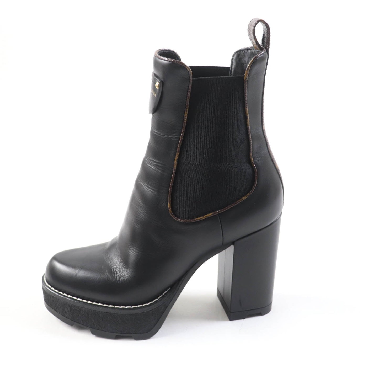 LOUIS VUITTON Ankle boots 1AABB7 leather Black brown Bobble Line 37