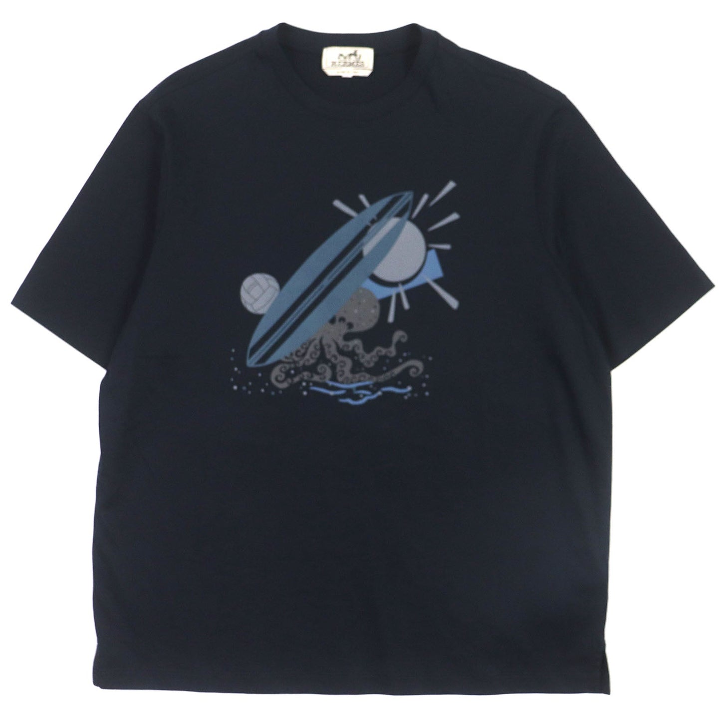 HERMES Short sleeve T-shirt cotton Navy Pool Watch M