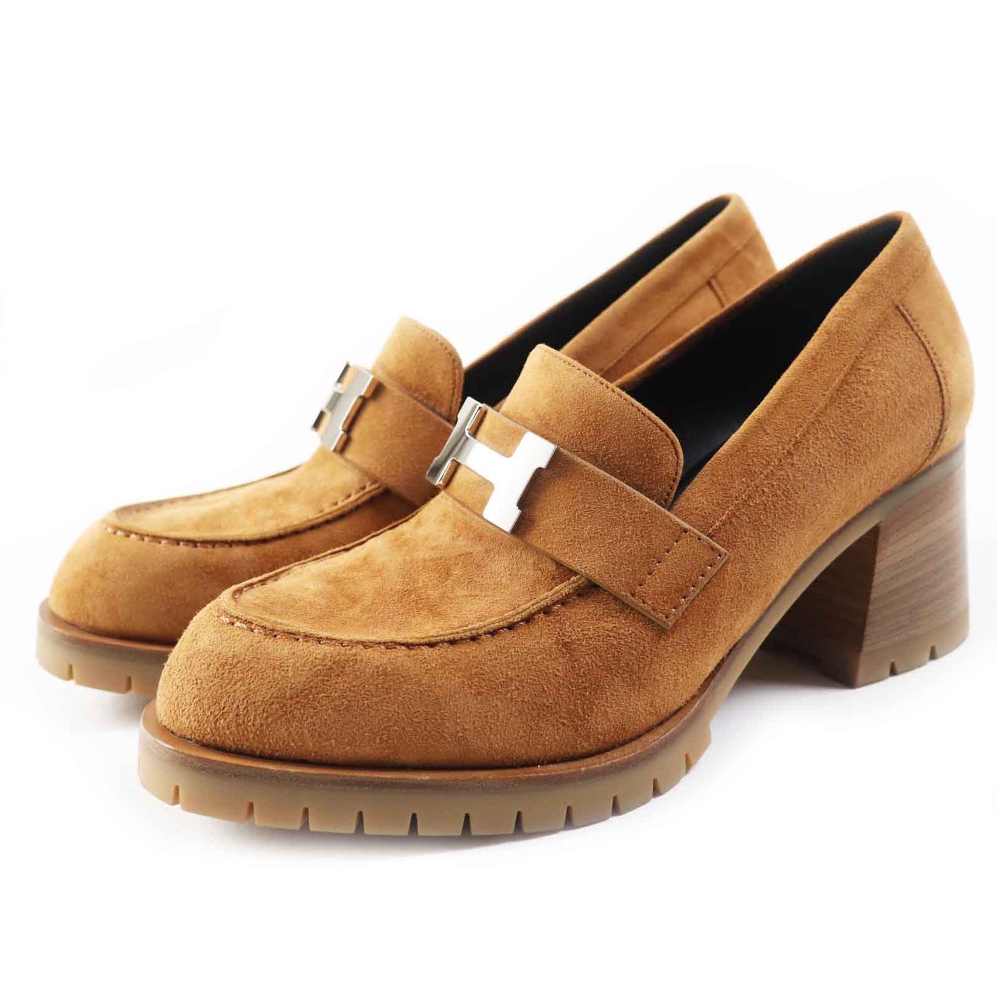 HERMES pumps 222061 Suede leather Camel 36