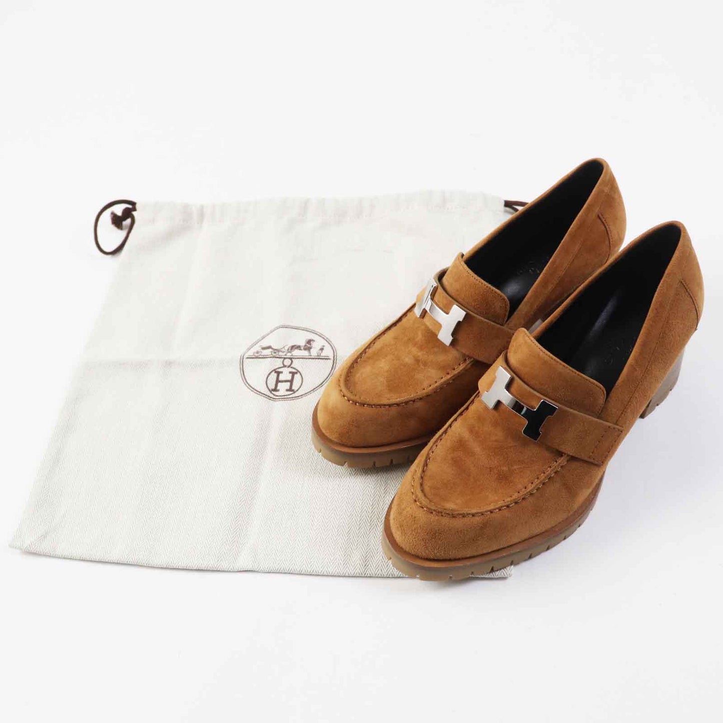 HERMES pumps 222061 Suede leather Camel 36