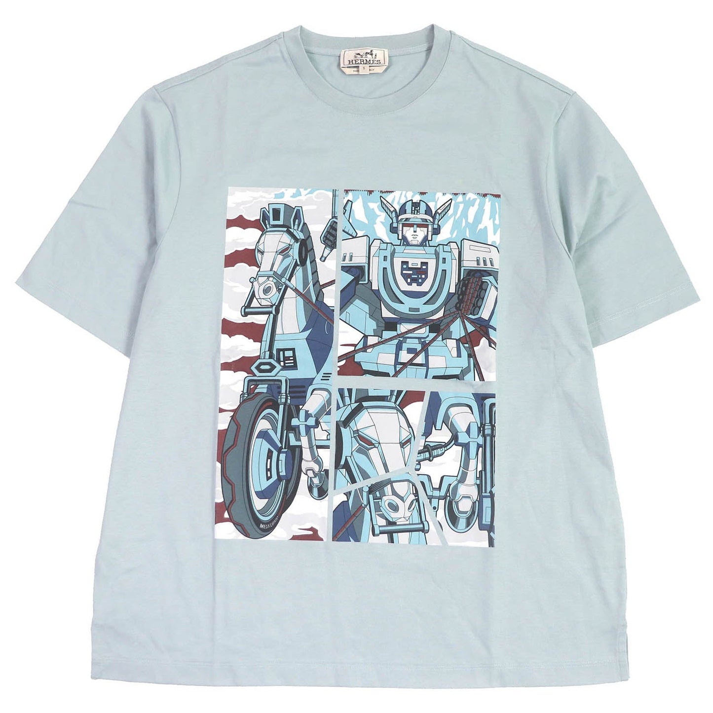 HERMES Short sleeve T-shirt cotton Light blue Mega Chariot S