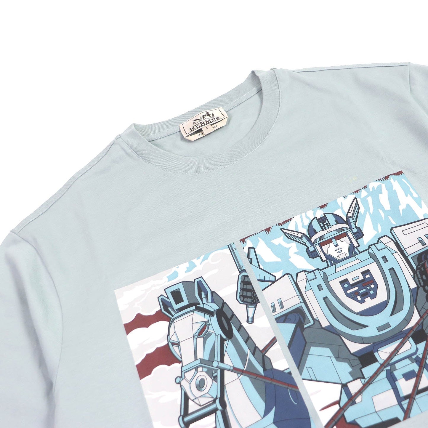HERMES Short sleeve T-shirt cotton Light blue Mega Chariot S