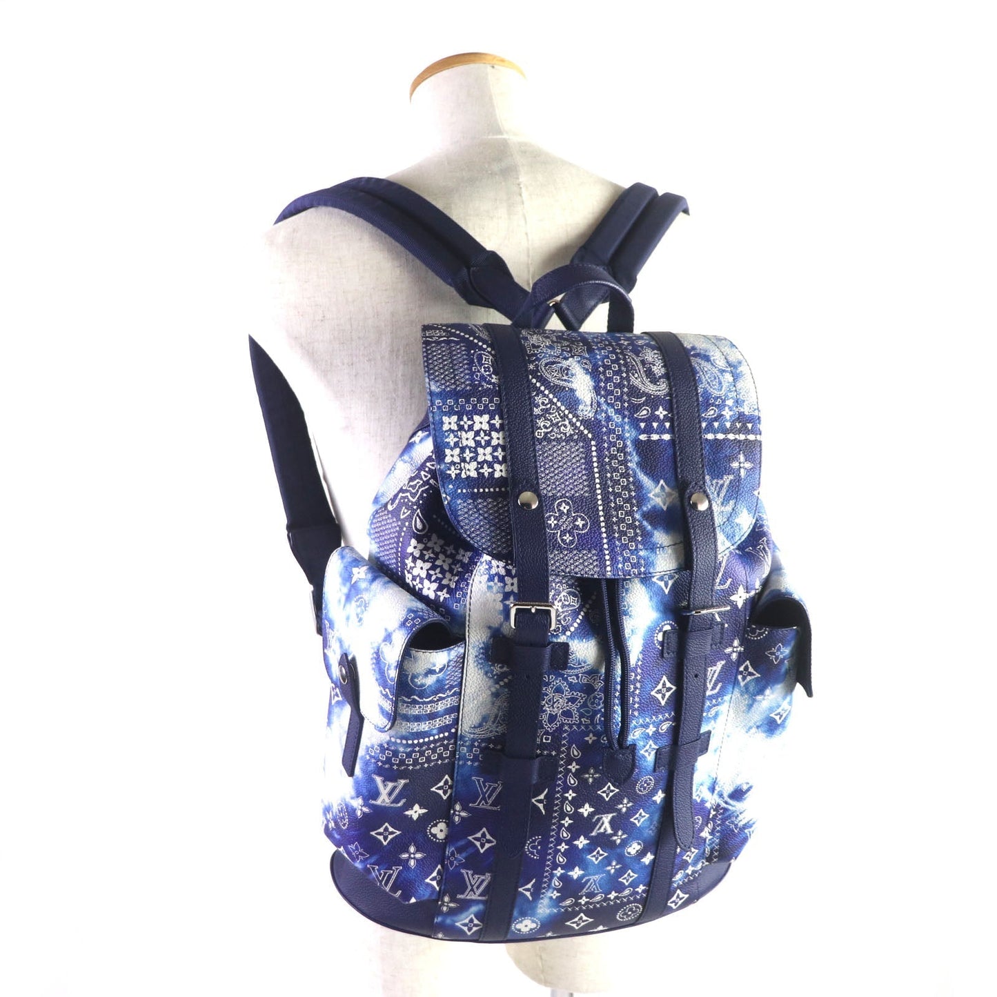 LOUIS VUITTON Backpack M20554 leather blue monogram bandana Christopher PM