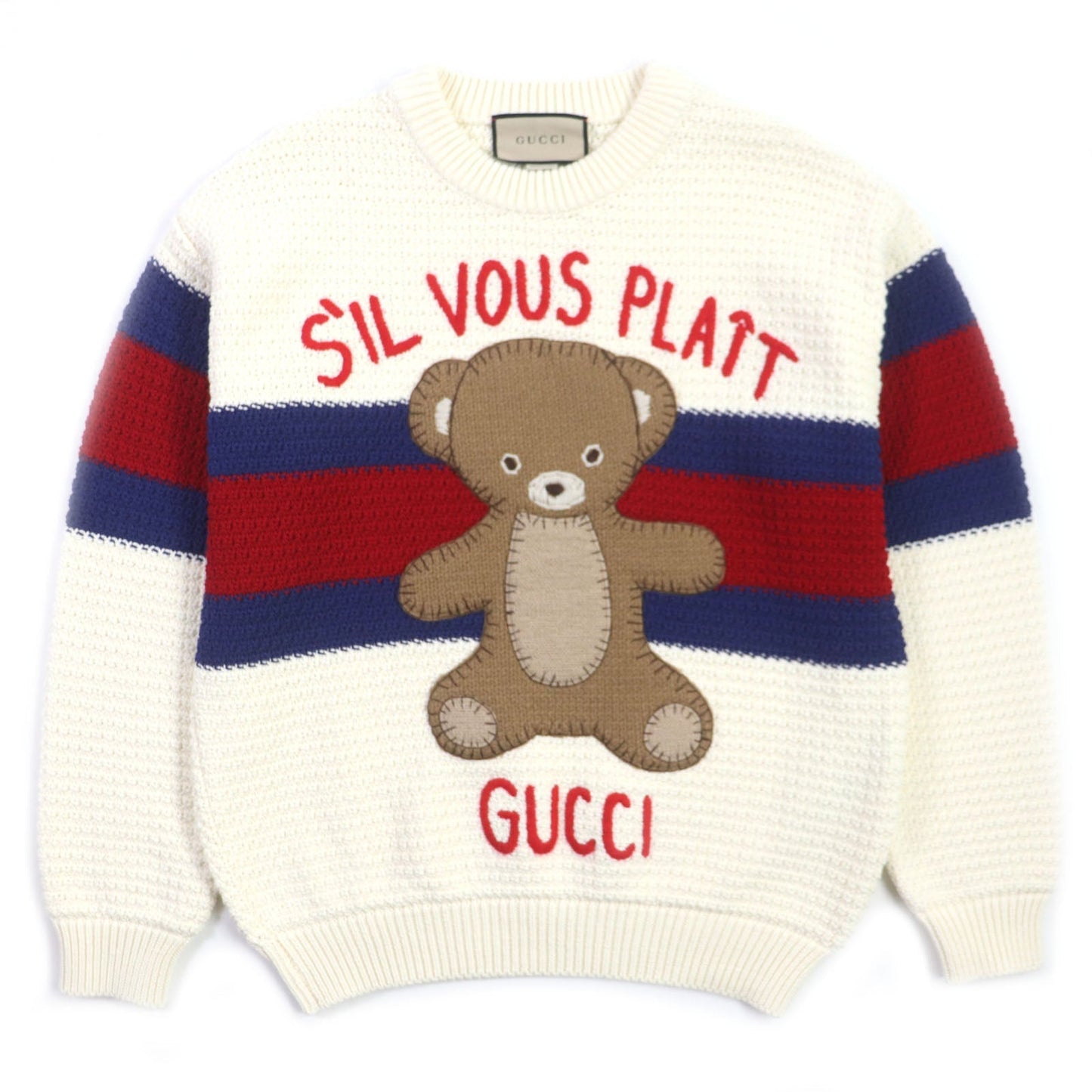 GUCCI sweater 741907 cotton Cream Blue Red SIL VOUS PLAIT XS