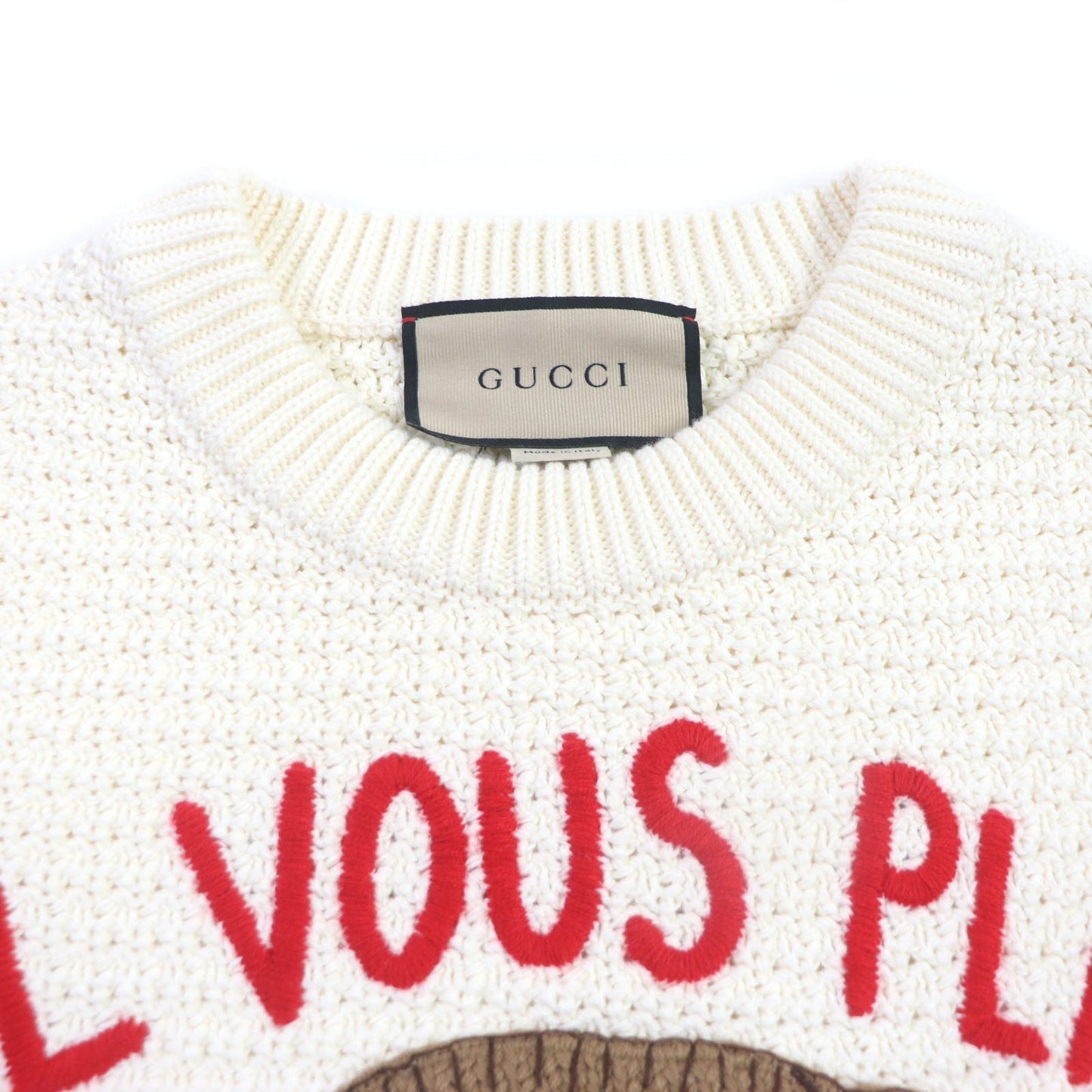 GUCCI sweater 741907 cotton Cream Blue Red SIL VOUS PLAIT XS