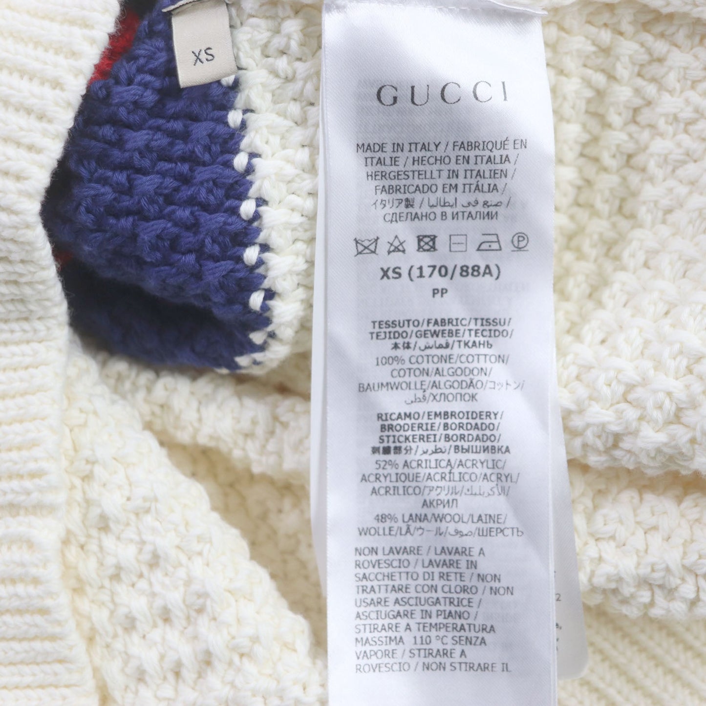 GUCCI sweater 741907 cotton Cream Blue Red SIL VOUS PLAIT XS