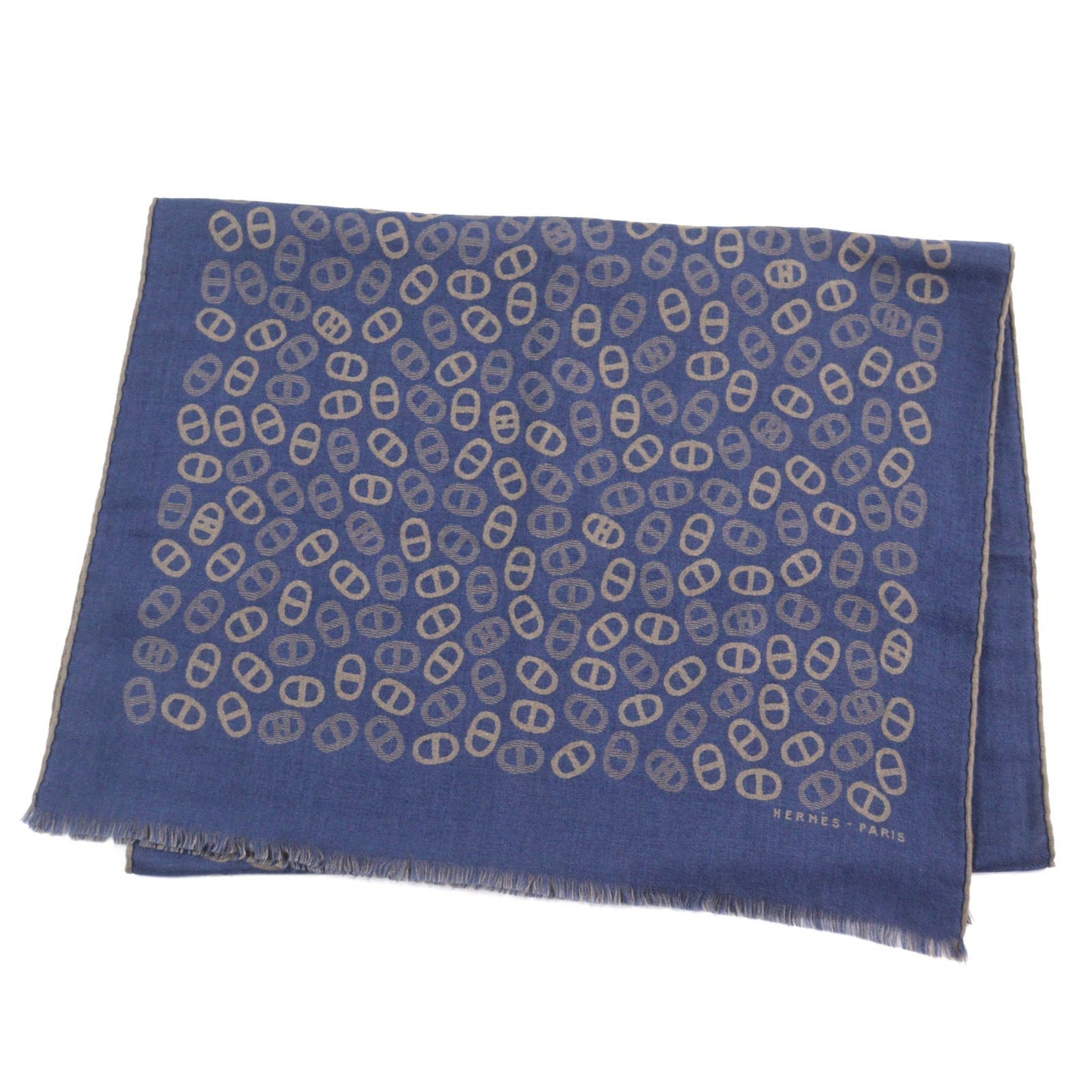 HERMES Scarf Main: 70% cashmere, Main: 30% silk Blue Light Brown mens Used