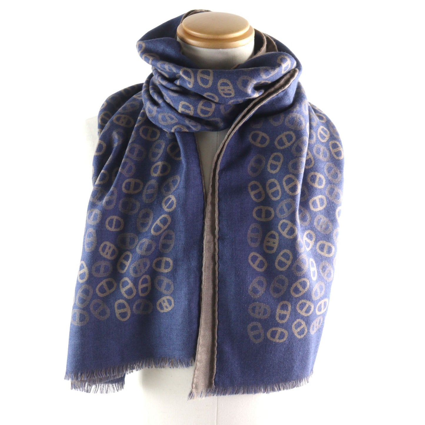 HERMES Scarf Main: 70% cashmere, Main: 30% silk Blue Light Brown mens Used