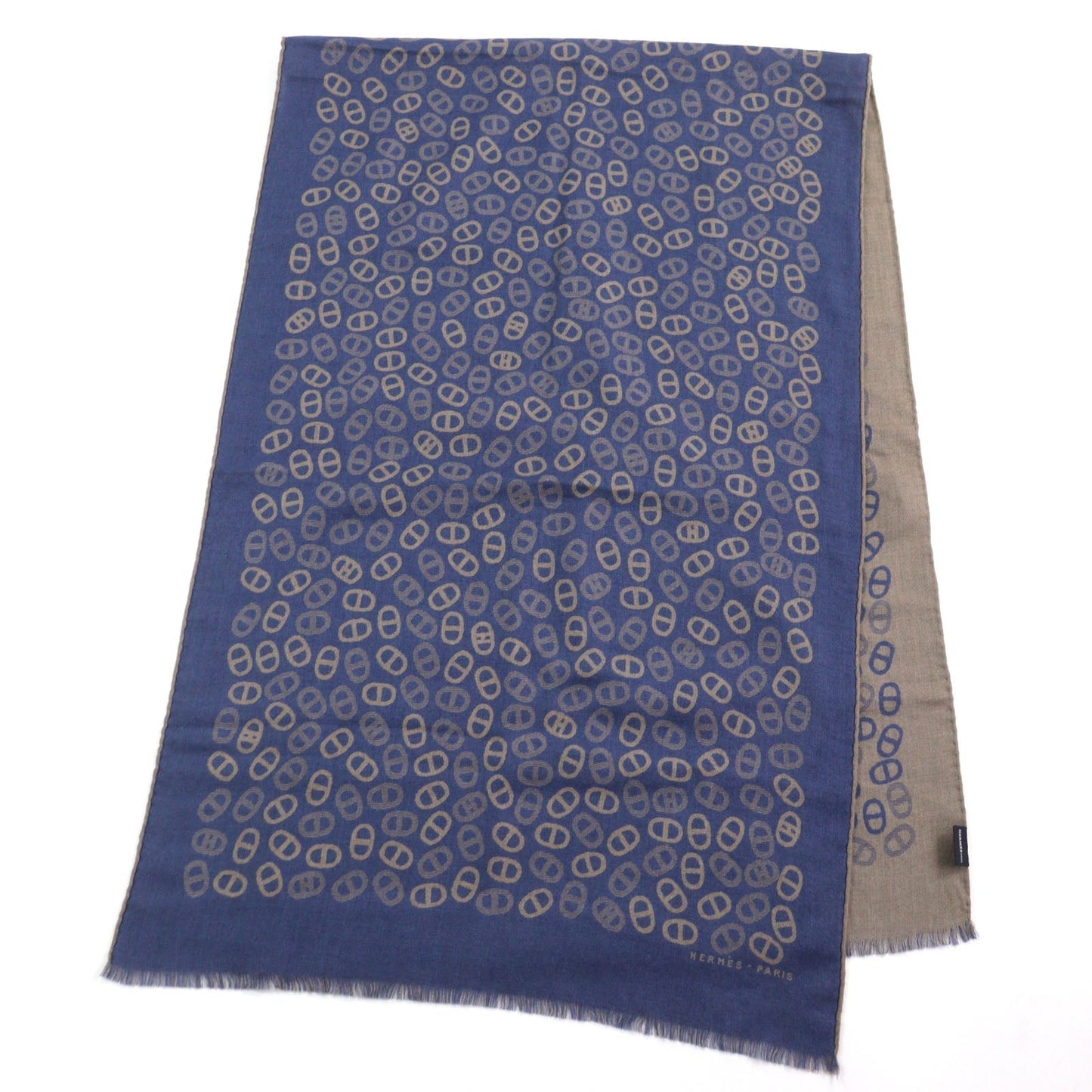 HERMES Scarf Main: 70% cashmere, Main: 30% silk Blue Light Brown mens Used