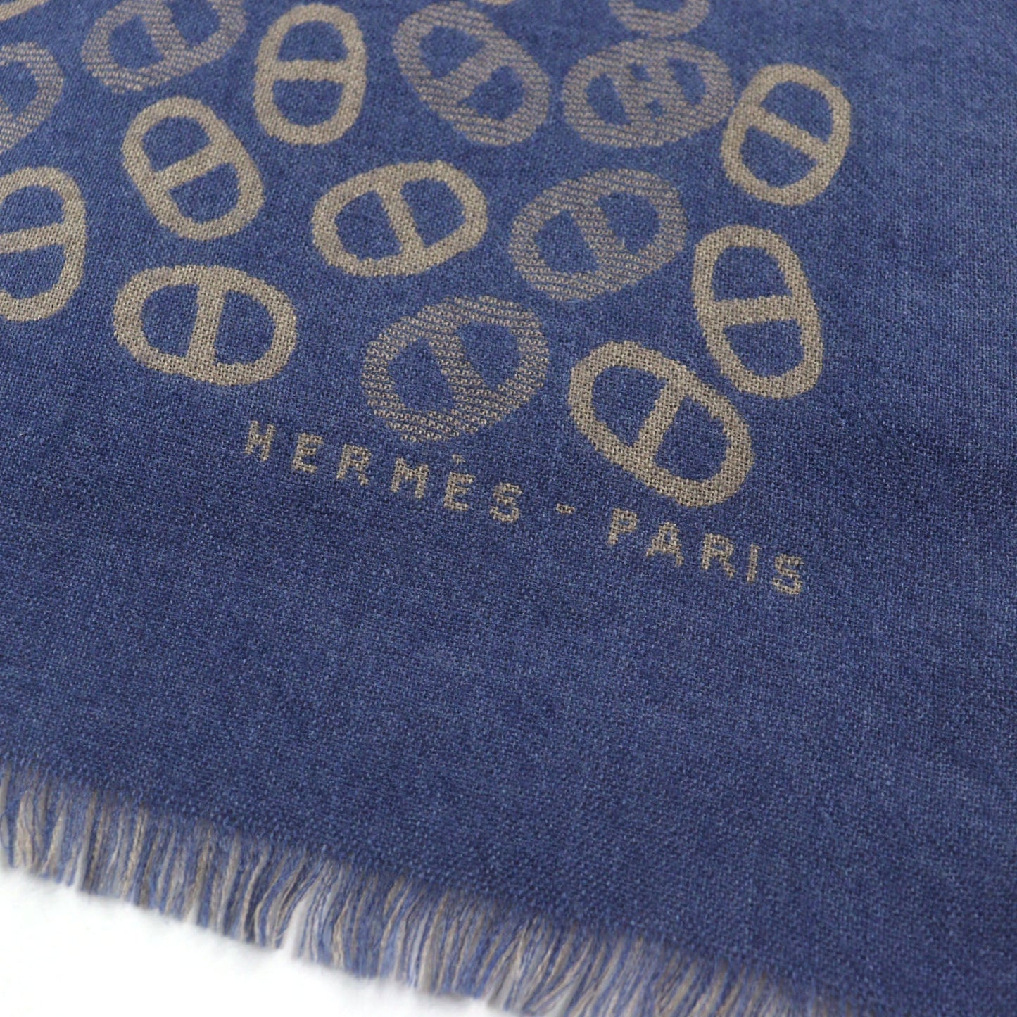 HERMES Scarf Main: 70% cashmere, Main: 30% silk Blue Light Brown mens Used