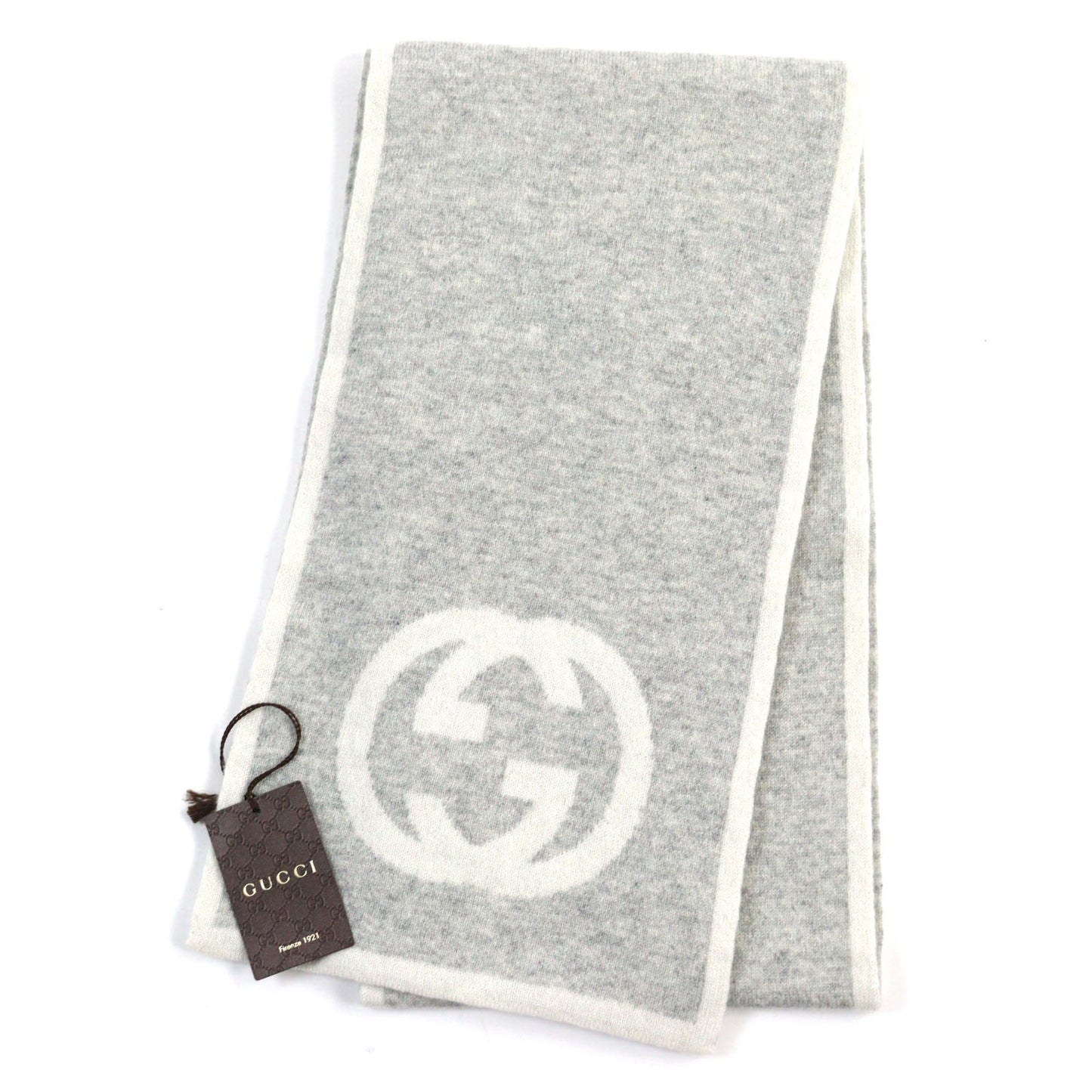 GUCCI Scarf 548247 cashmere Gray white
