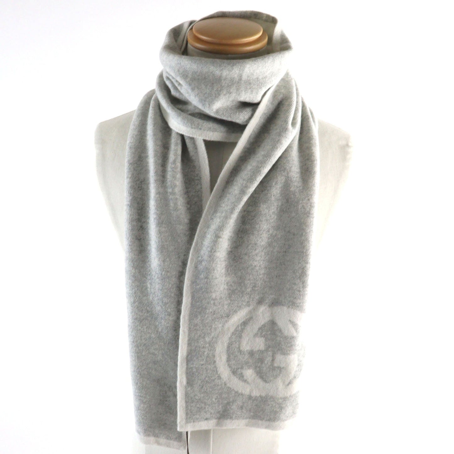 GUCCI Scarf 548247 cashmere Gray white