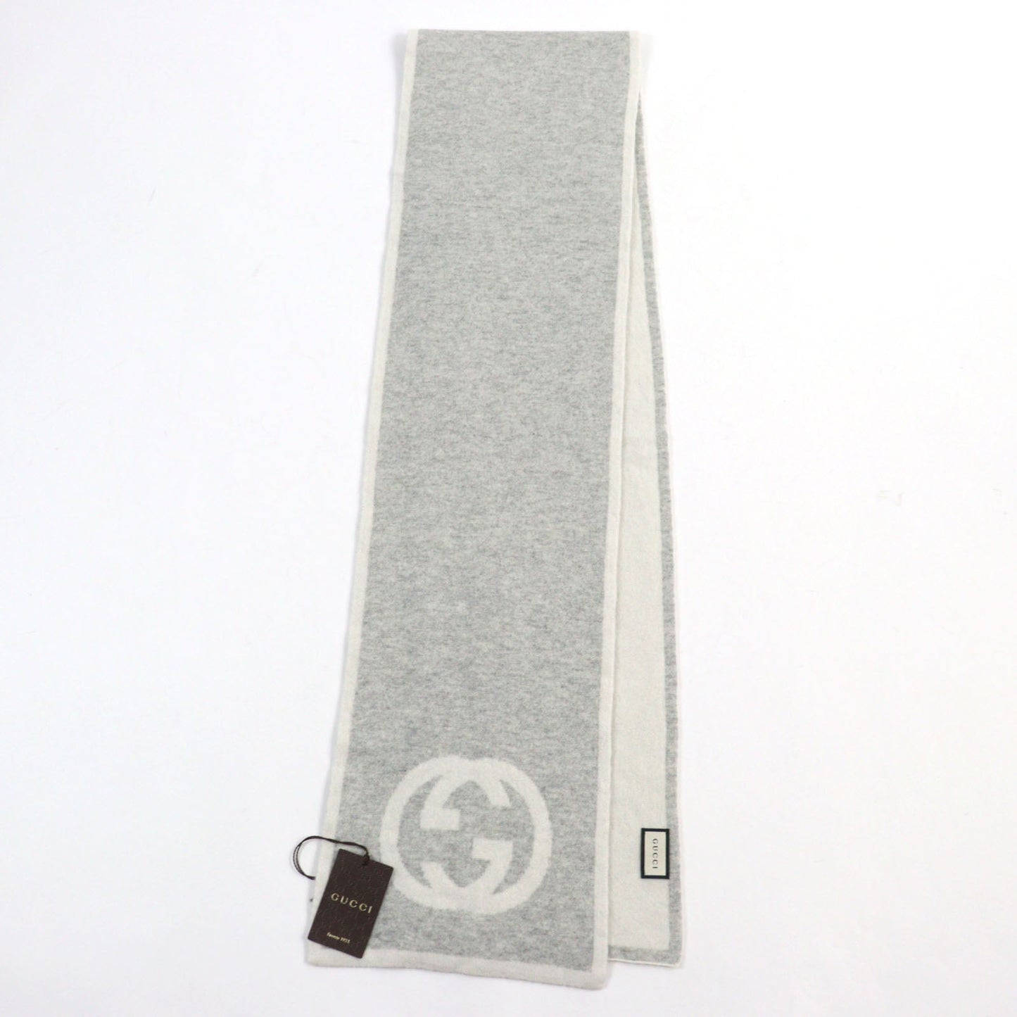 GUCCI Scarf 548247 cashmere Gray white