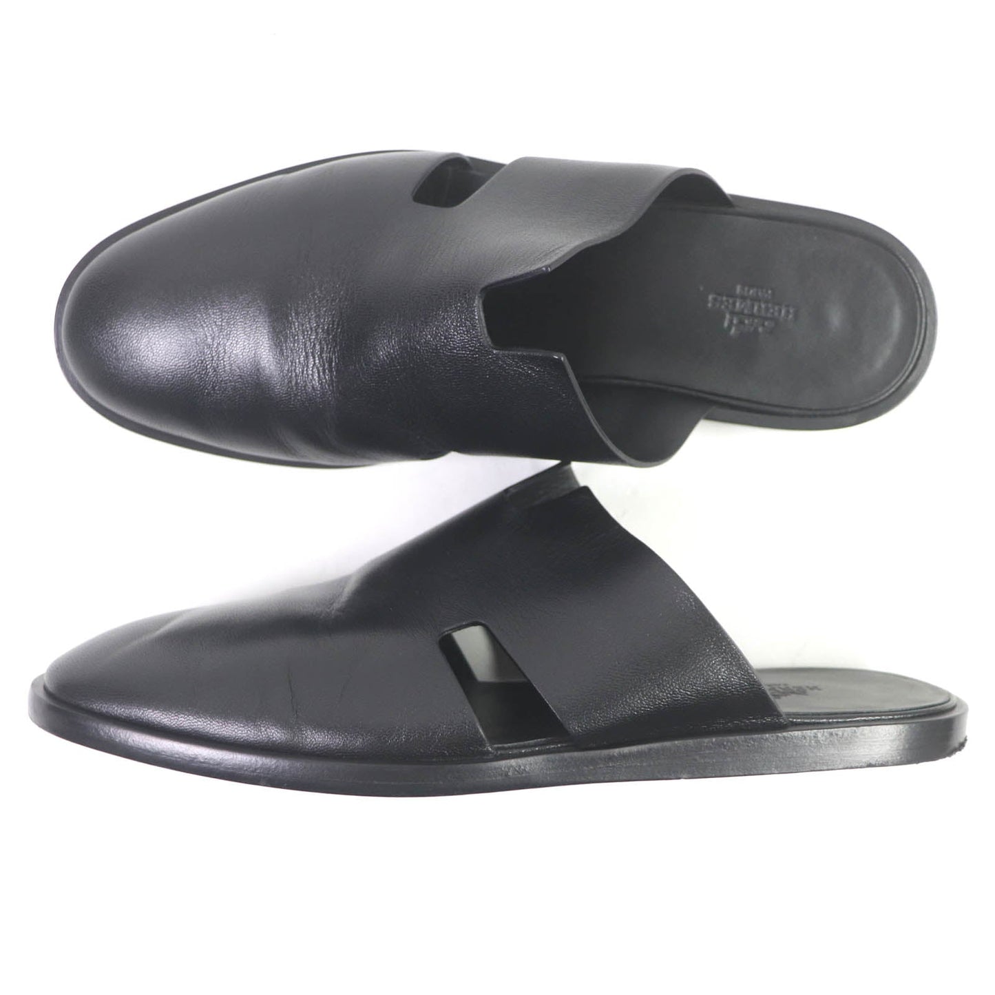 HERMES Sandals leather black 43